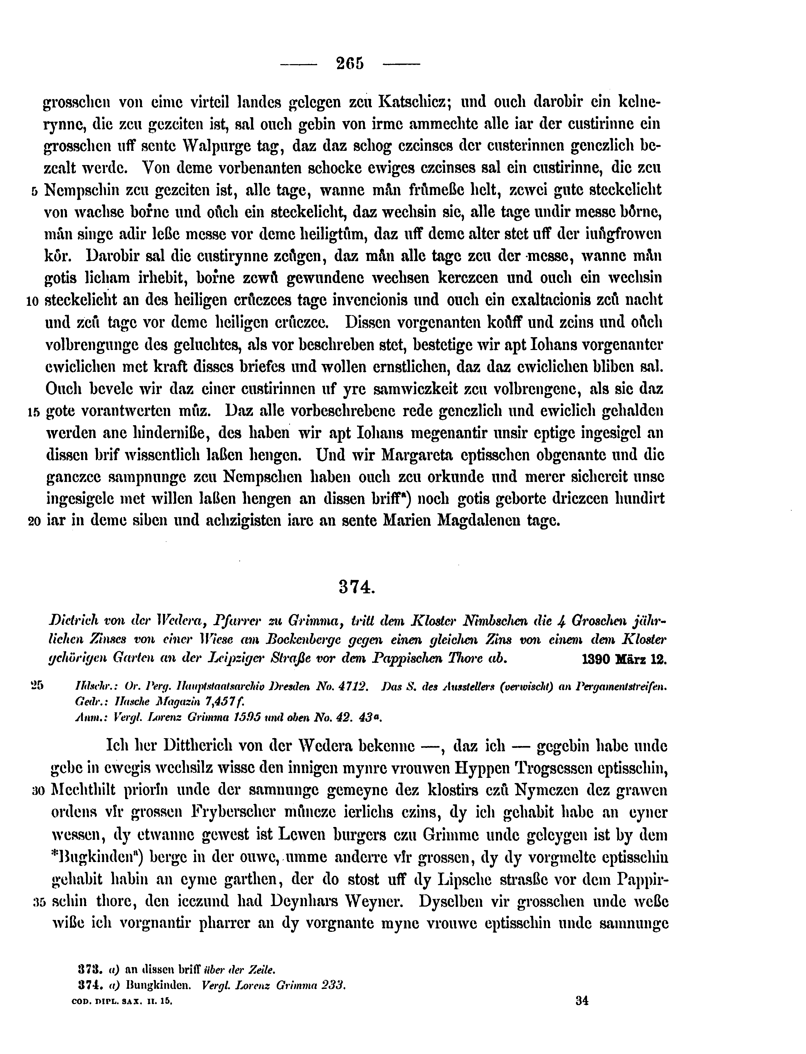 Historische Urkunde Seite 265 aus Band cds2_15