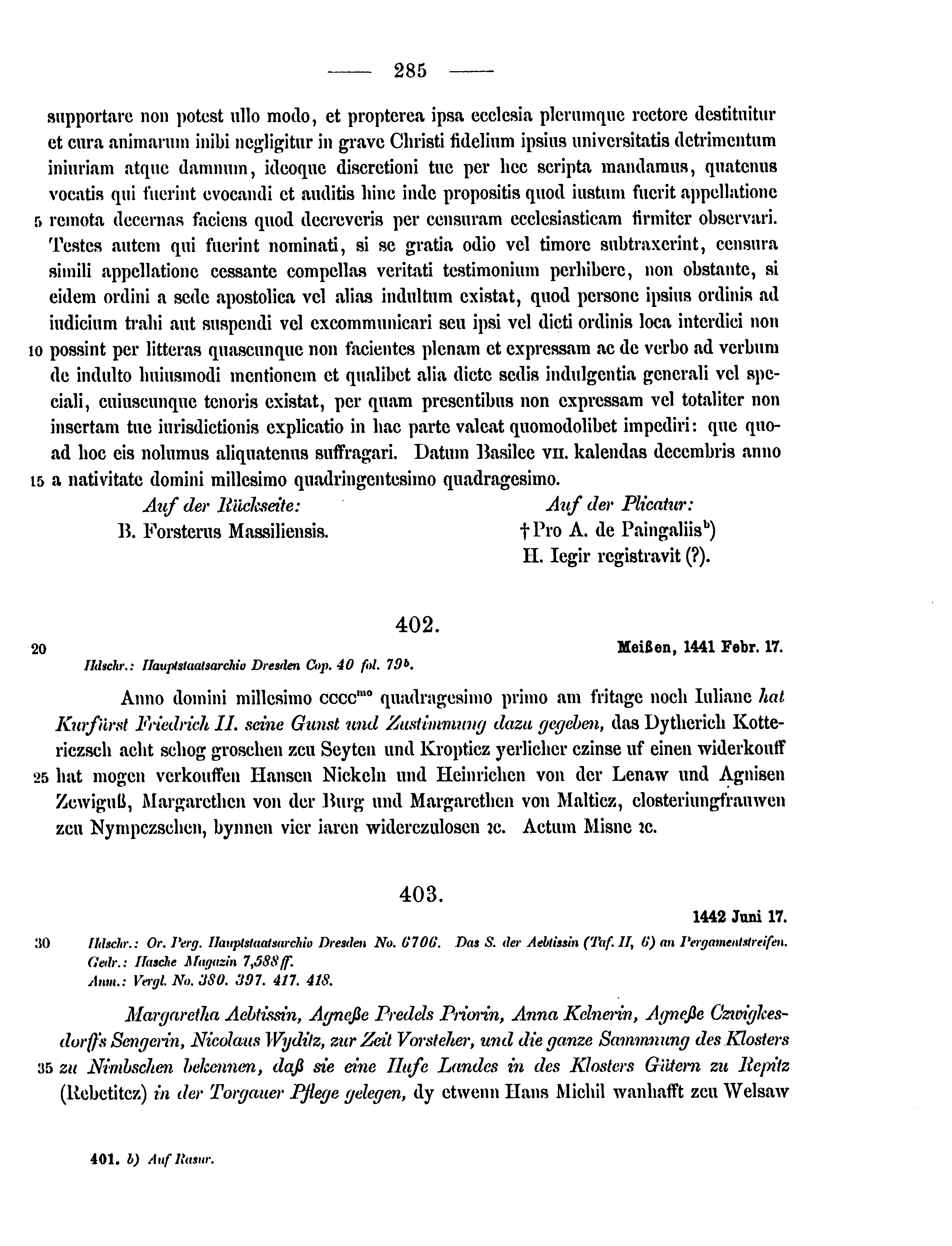 Historische Urkunde Seite 285 aus Band cds2_15