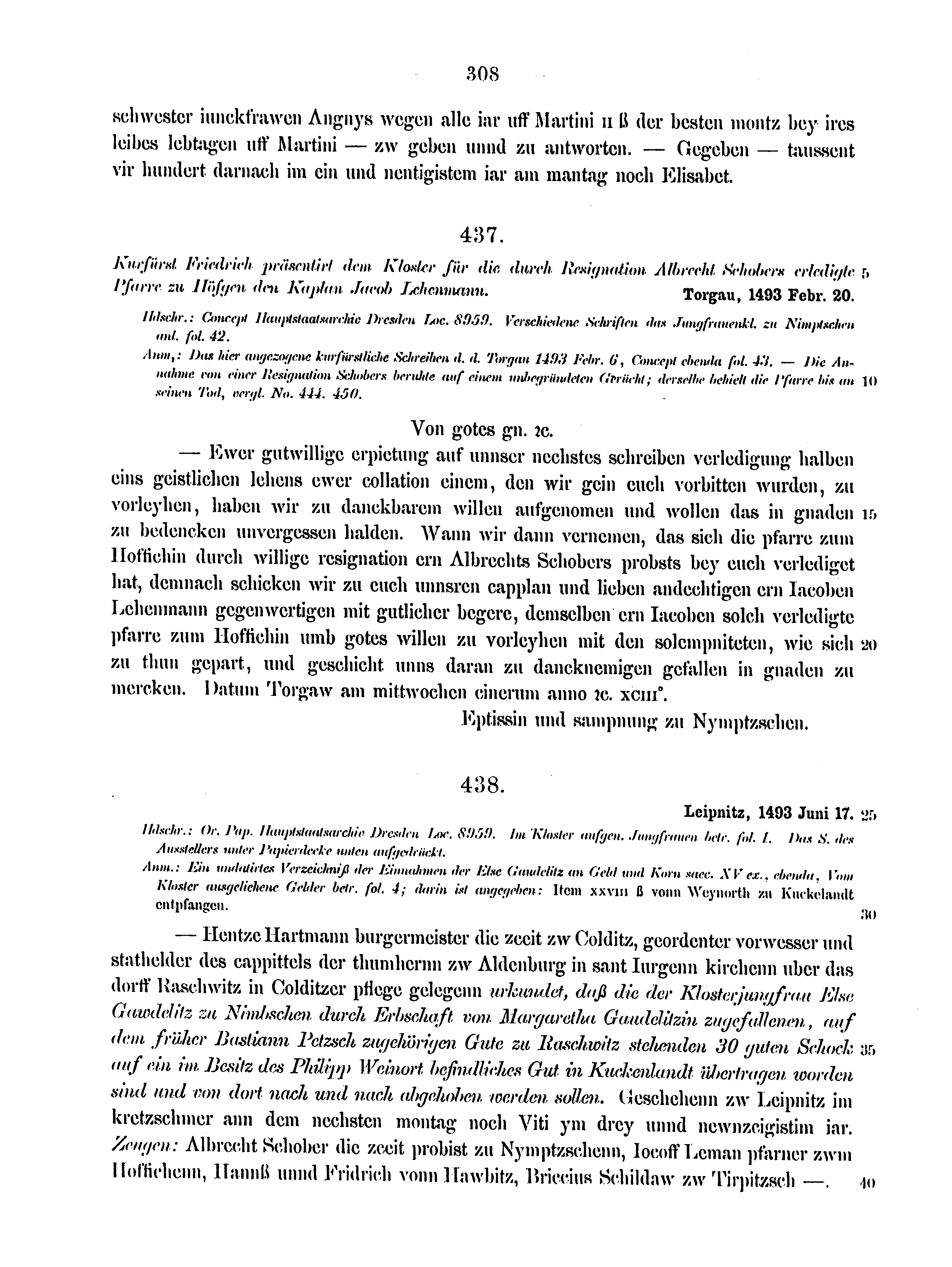 Historische Urkunde Seite 308 aus Band cds2_15