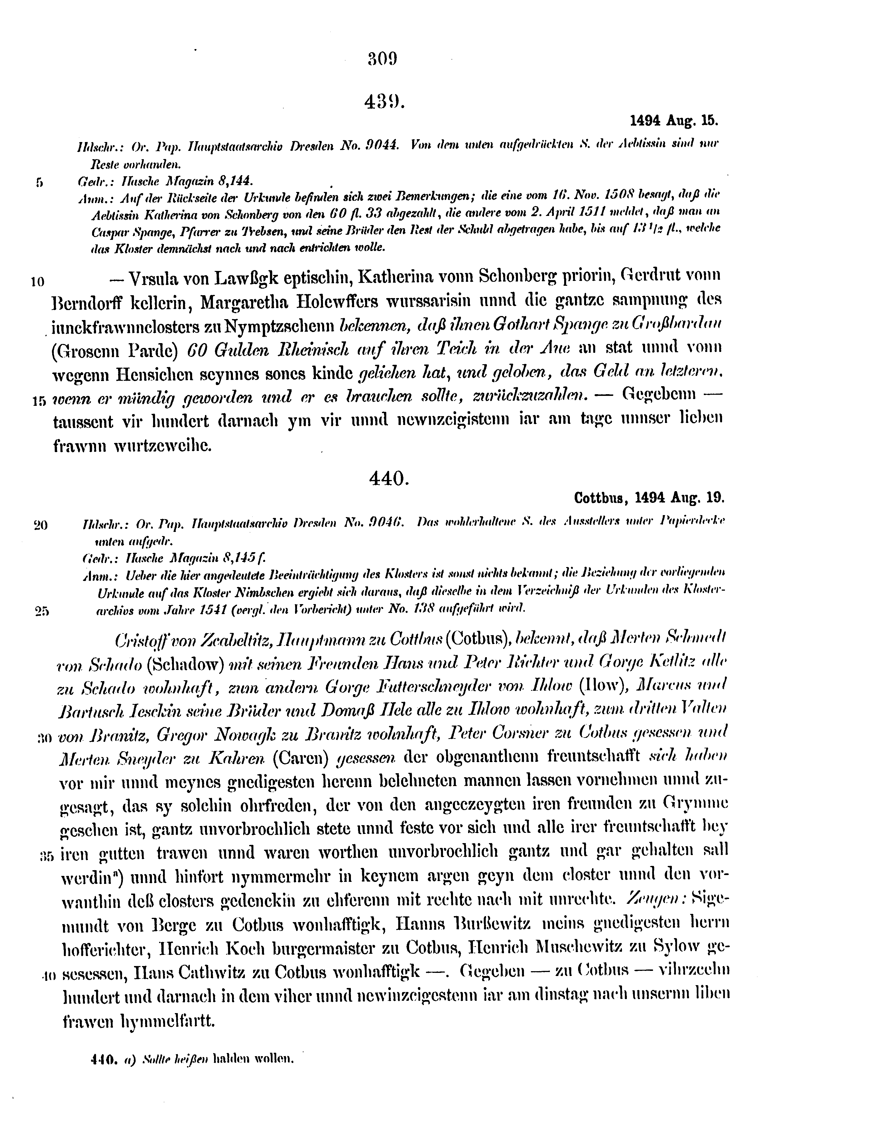 Historische Urkunde Seite 309 aus Band cds2_15