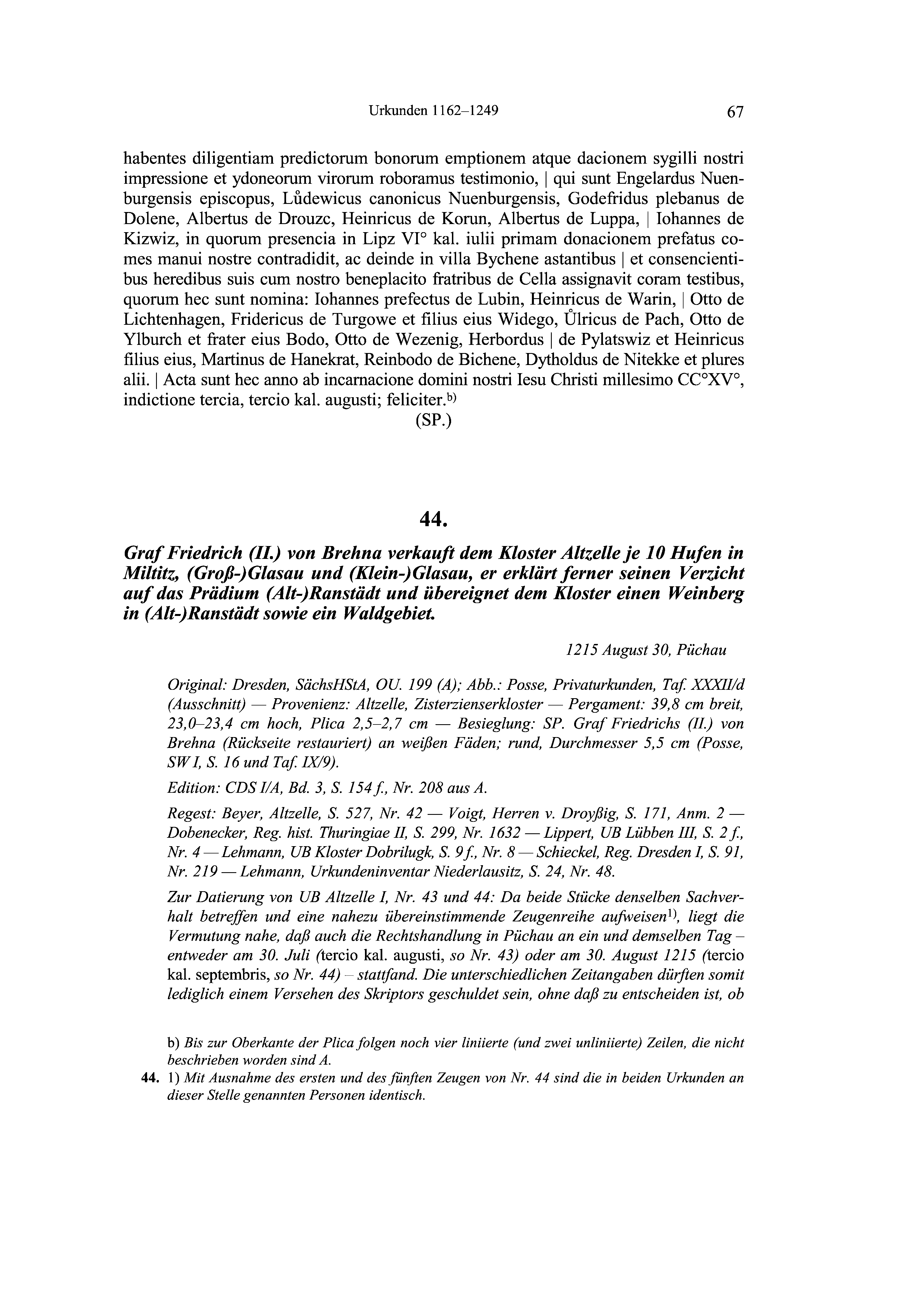 Historische Urkunde Seite 67 aus Band cds2_19