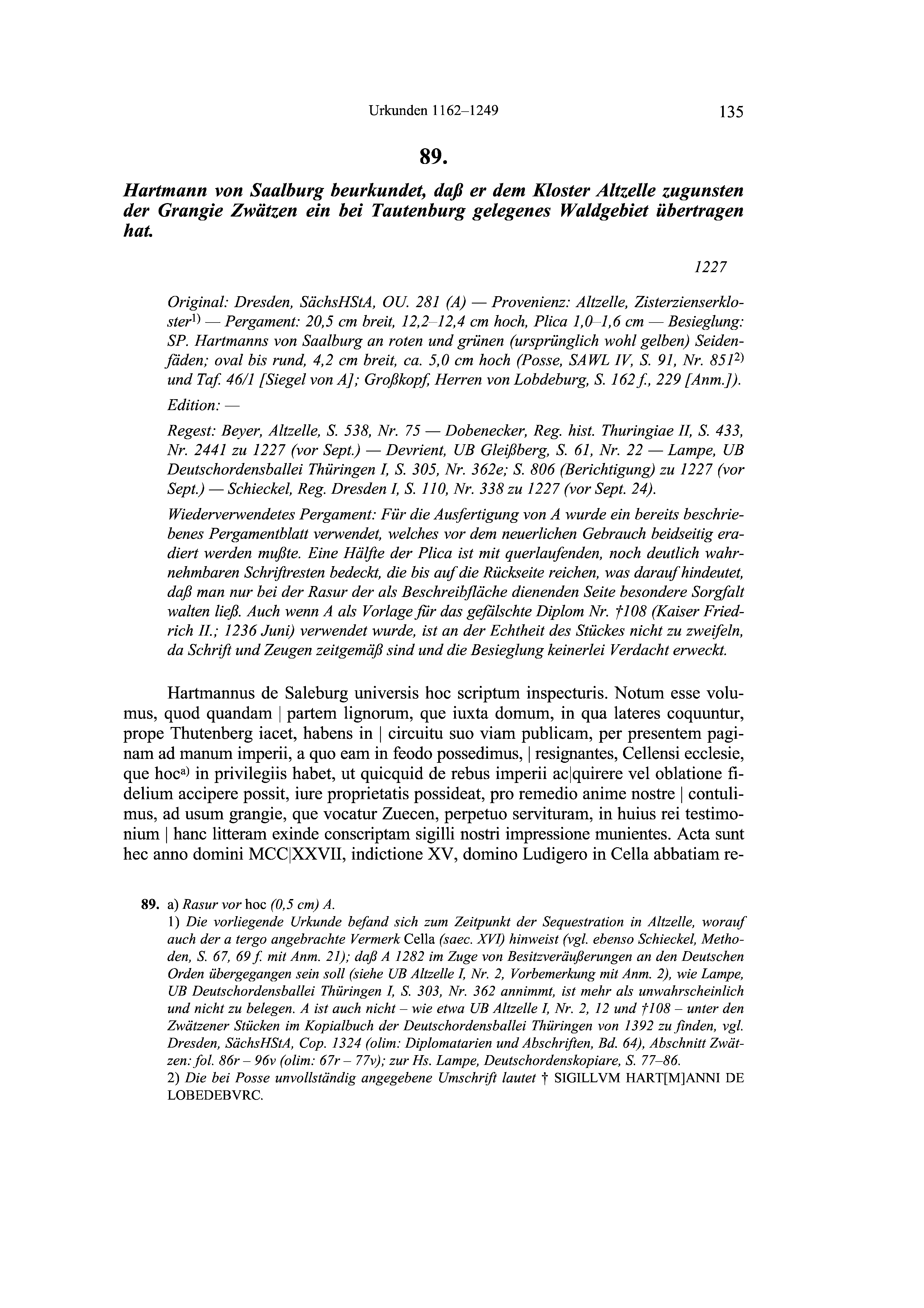Historische Urkunde Seite 135 aus Band cds2_19