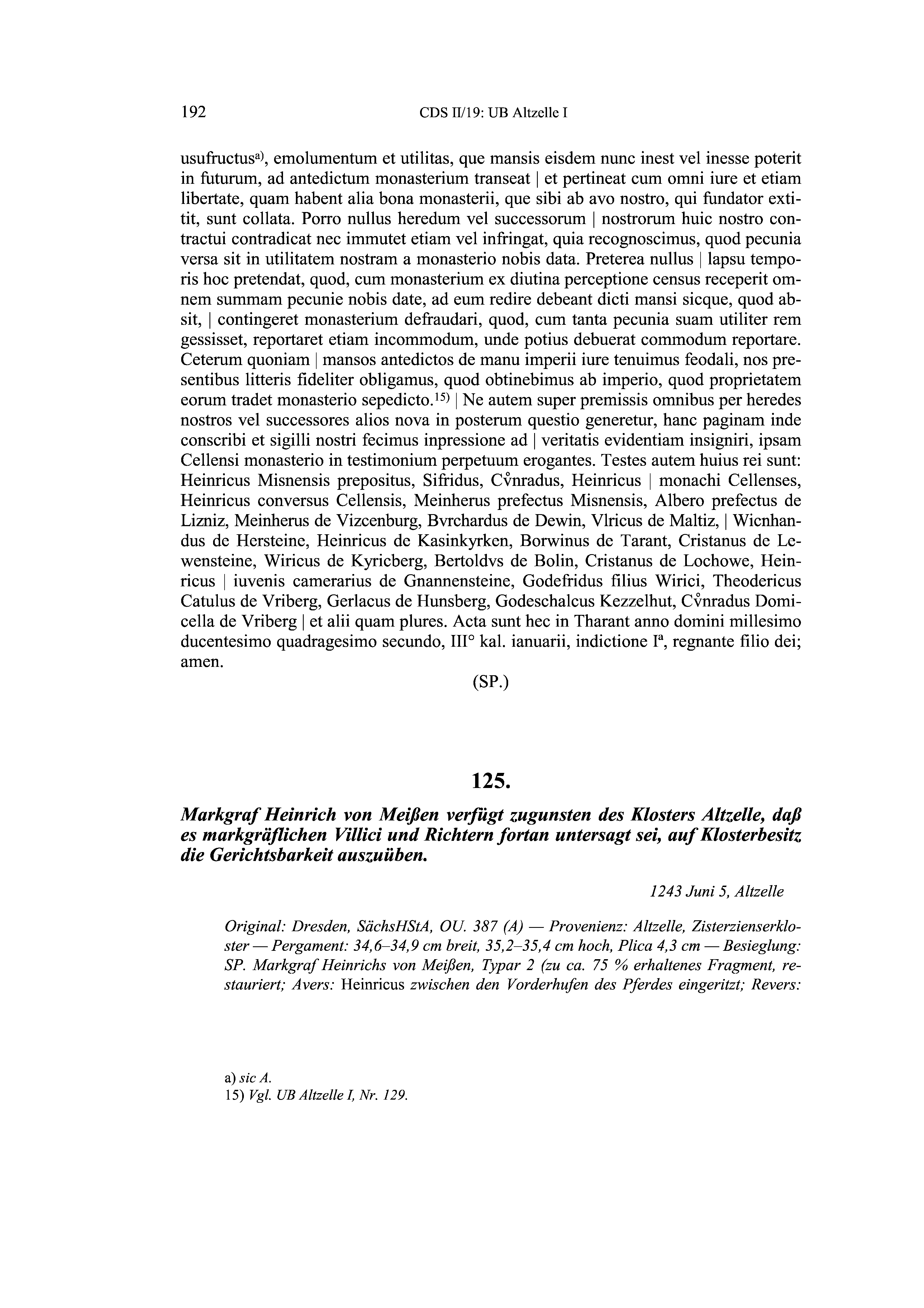 Historische Urkunde Seite 192 aus Band cds2_19