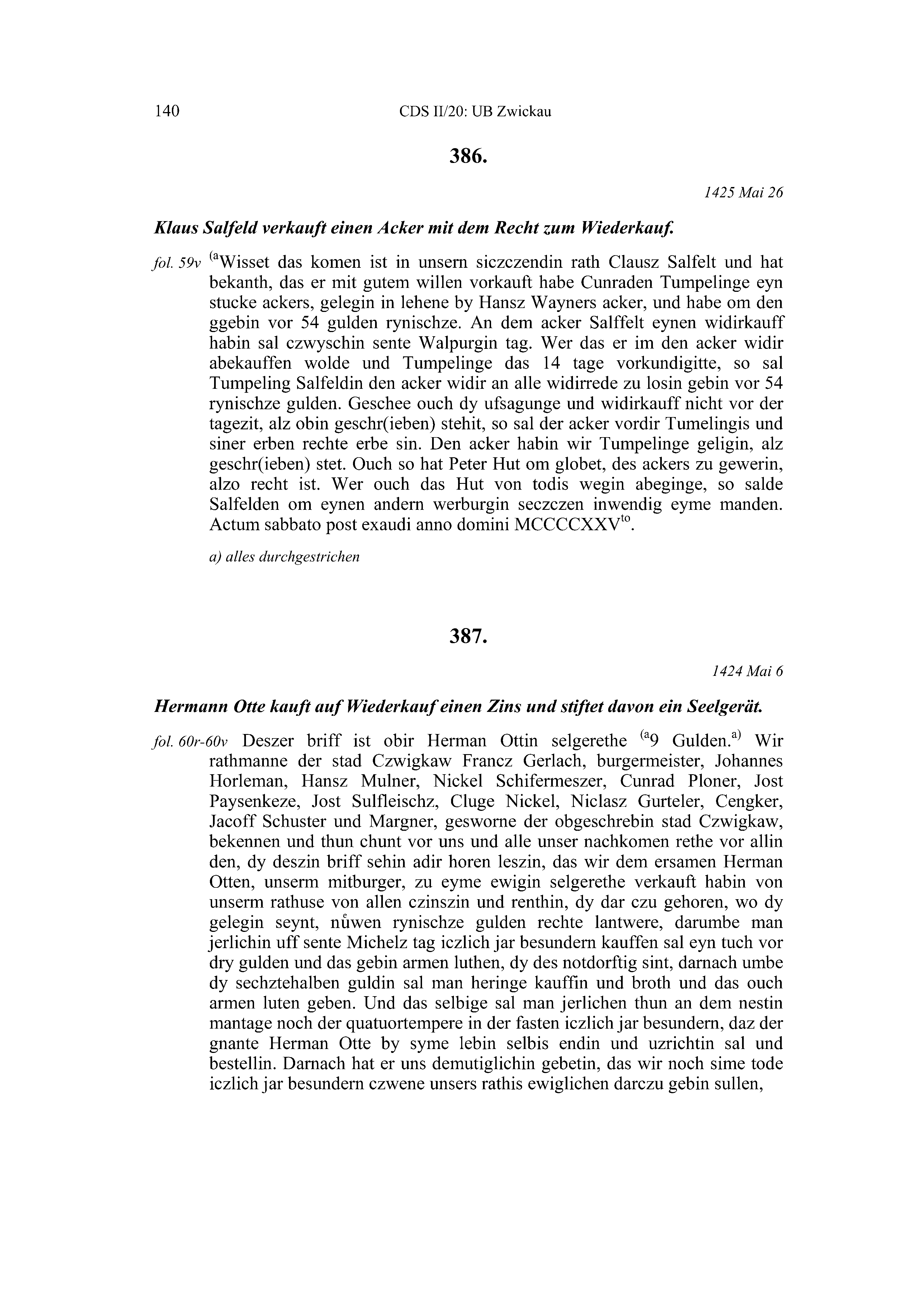 Historische Urkunde Seite 140 aus Band cds2_20
