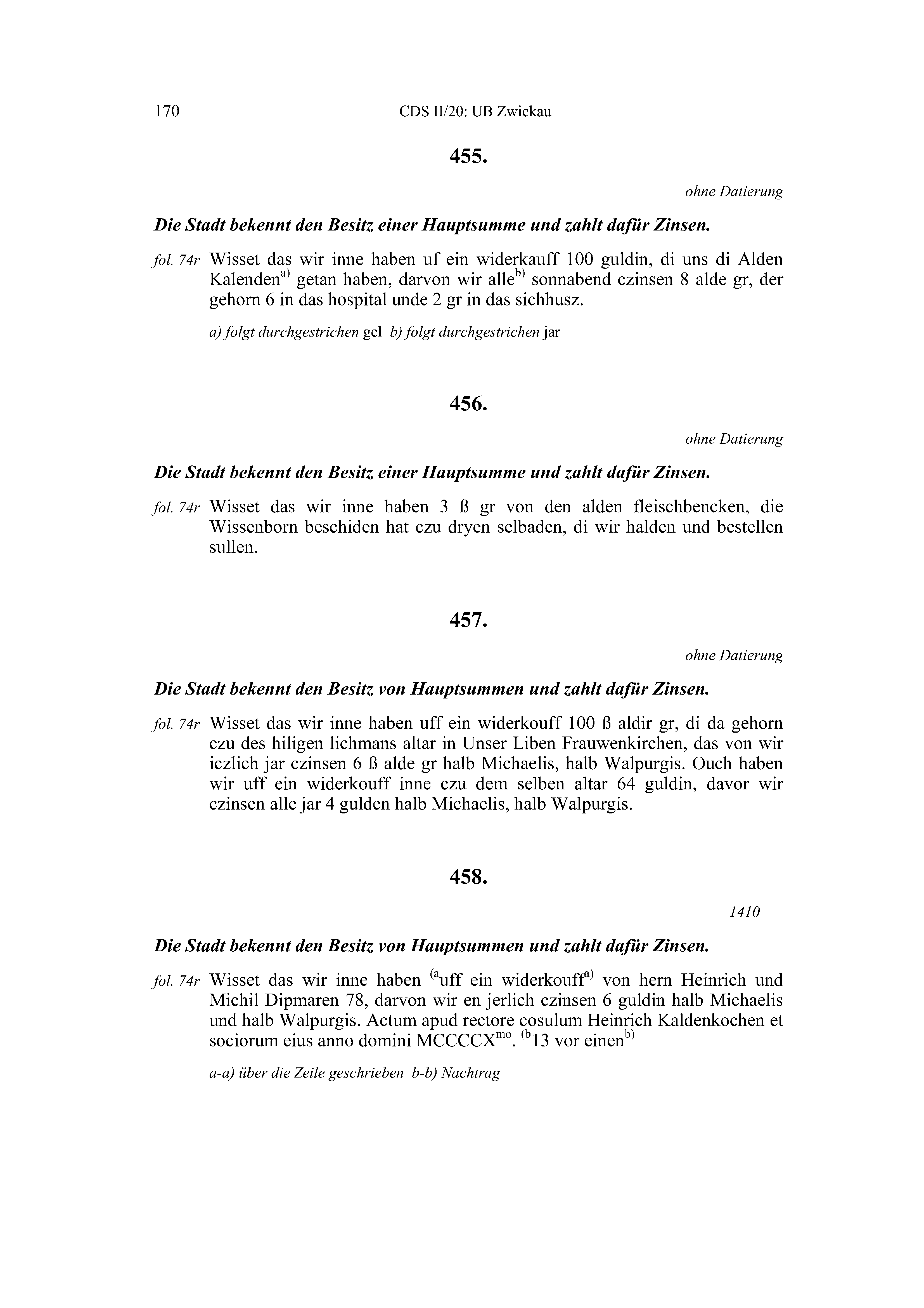 Historische Urkunde Seite 170 aus Band cds2_20