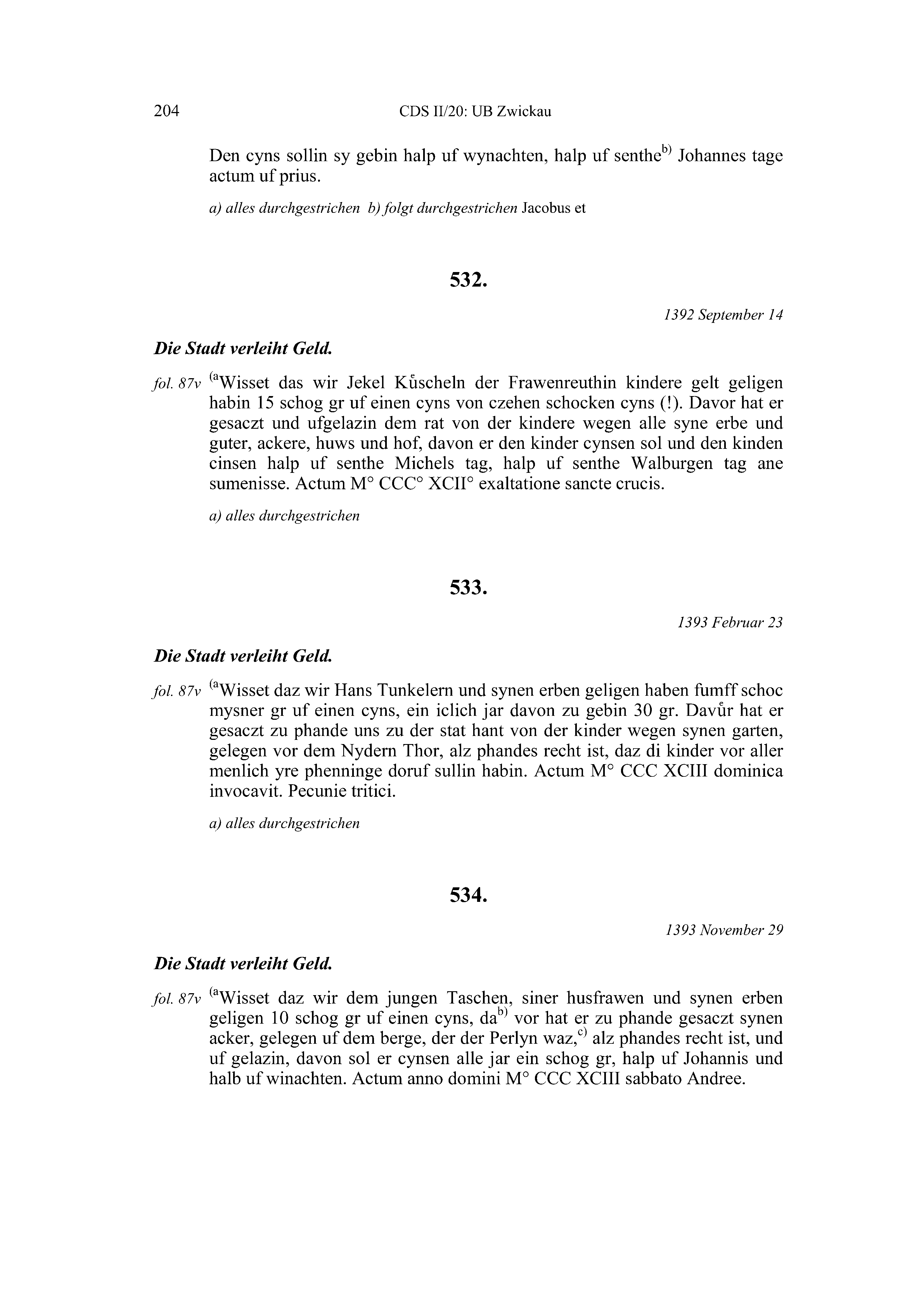 Historische Urkunde Seite 204 aus Band cds2_20