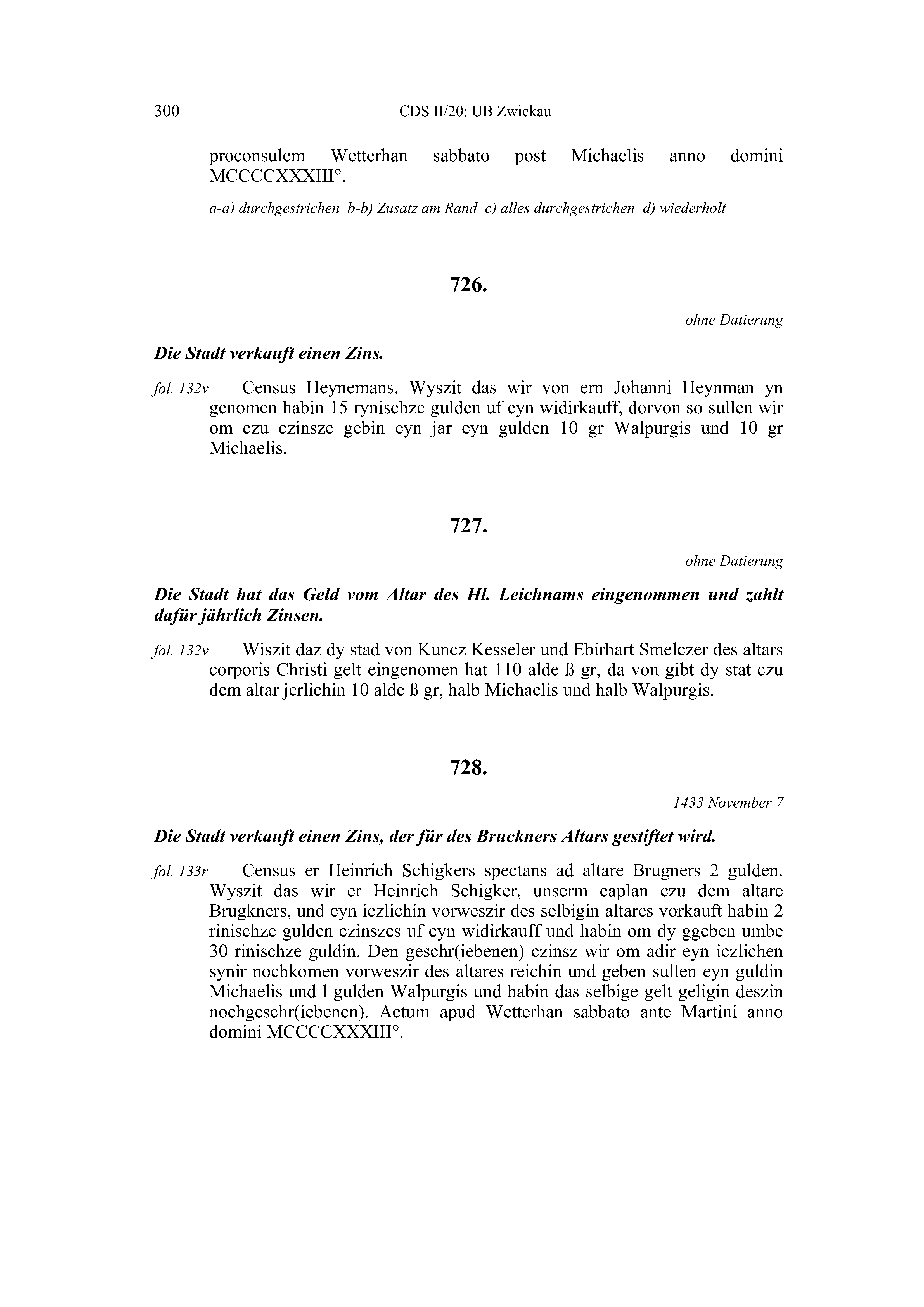 Historische Urkunde Seite 300 aus Band cds2_20