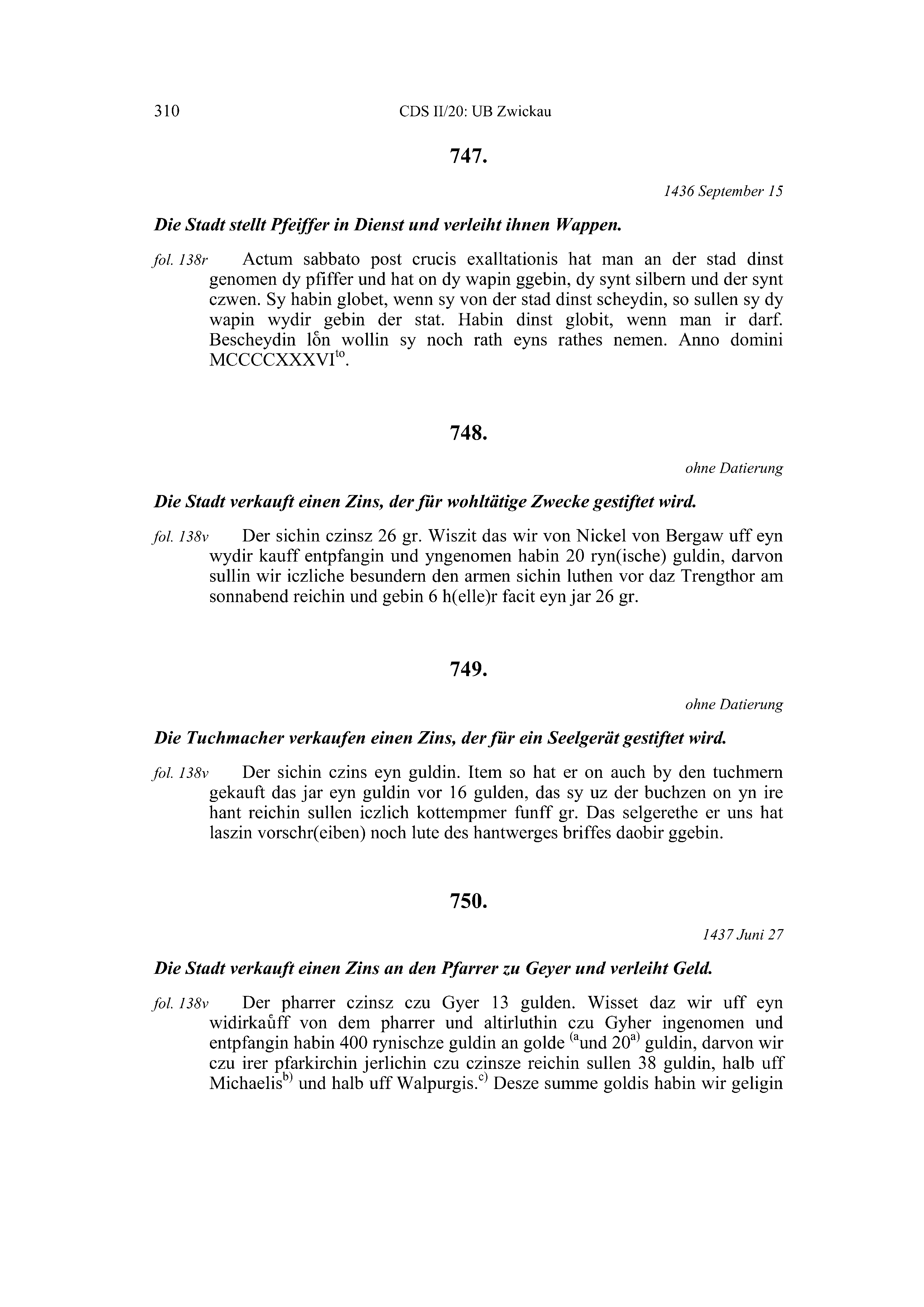 Historische Urkunde Seite 310 aus Band cds2_20