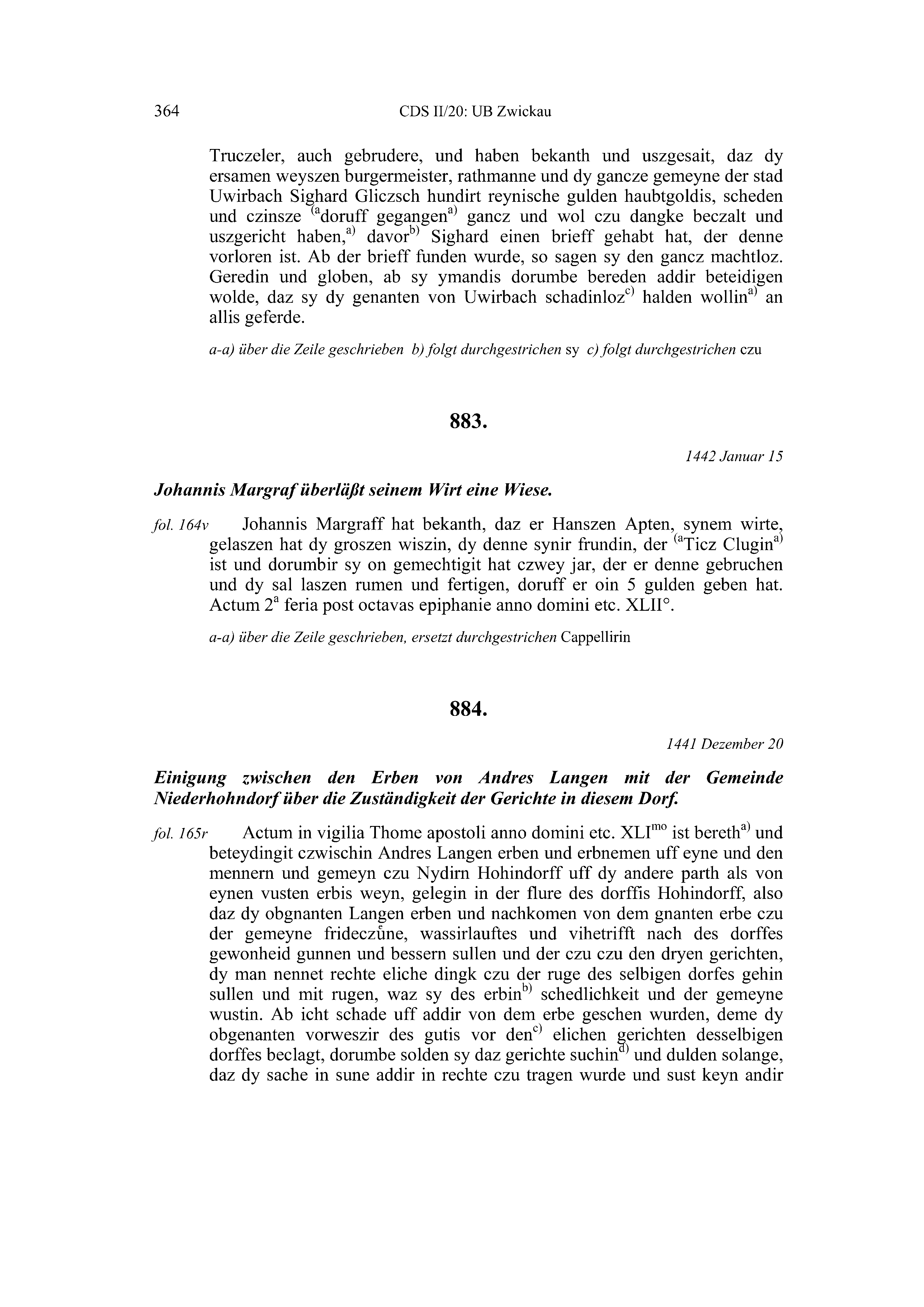 Historische Urkunde Seite 364 aus Band cds2_20