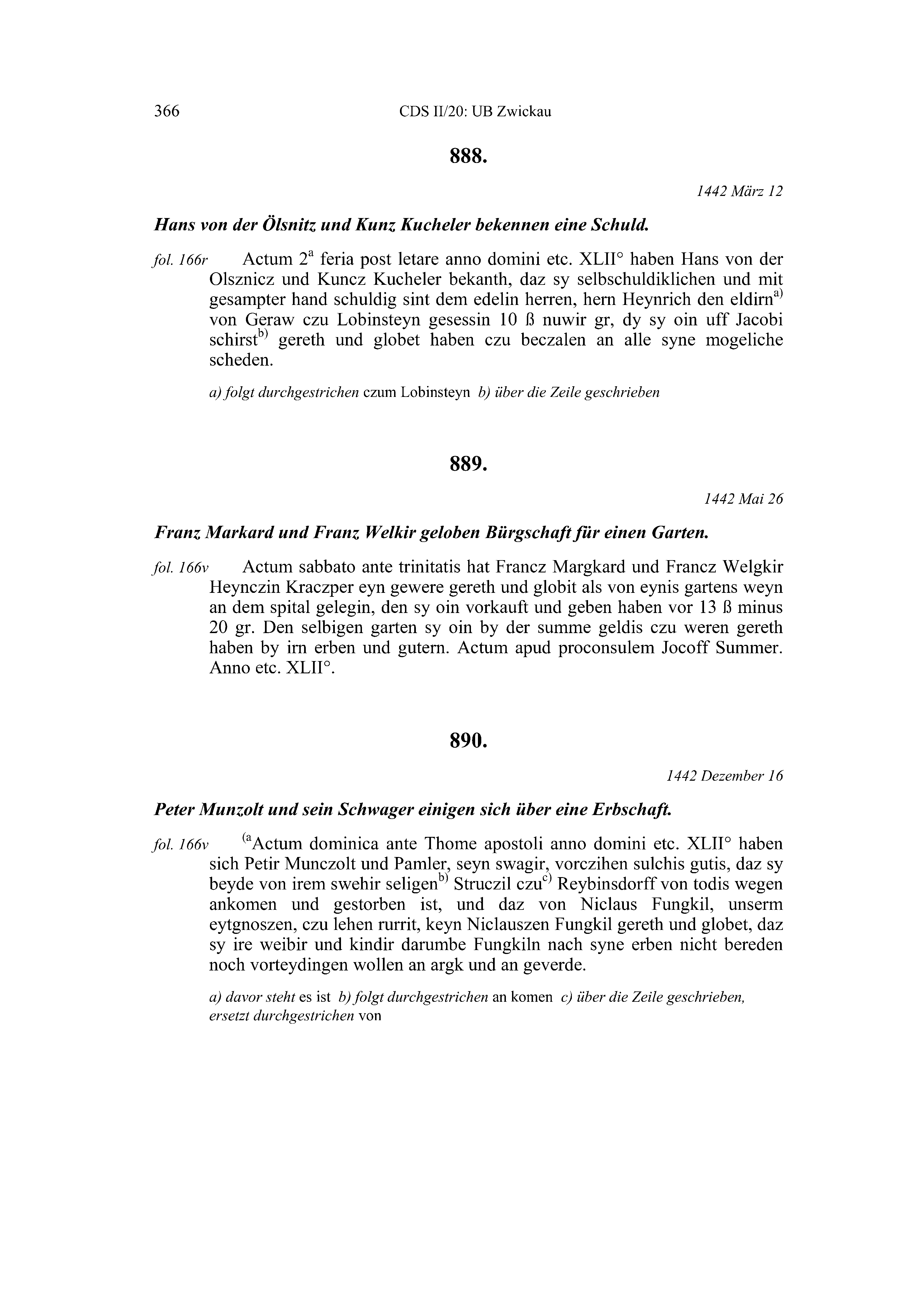 Historische Urkunde Seite 366 aus Band cds2_20