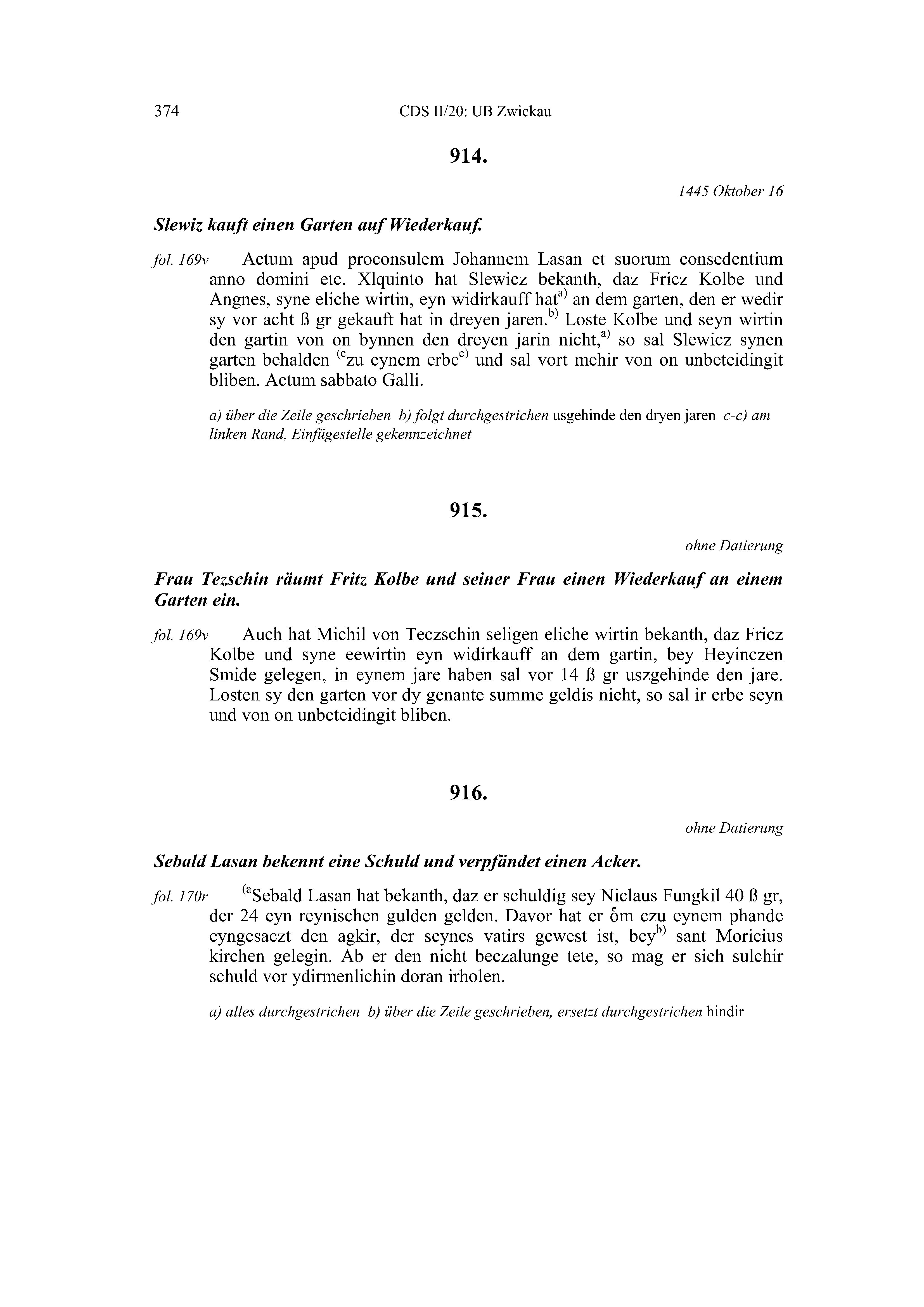 Historische Urkunde Seite 374 aus Band cds2_20