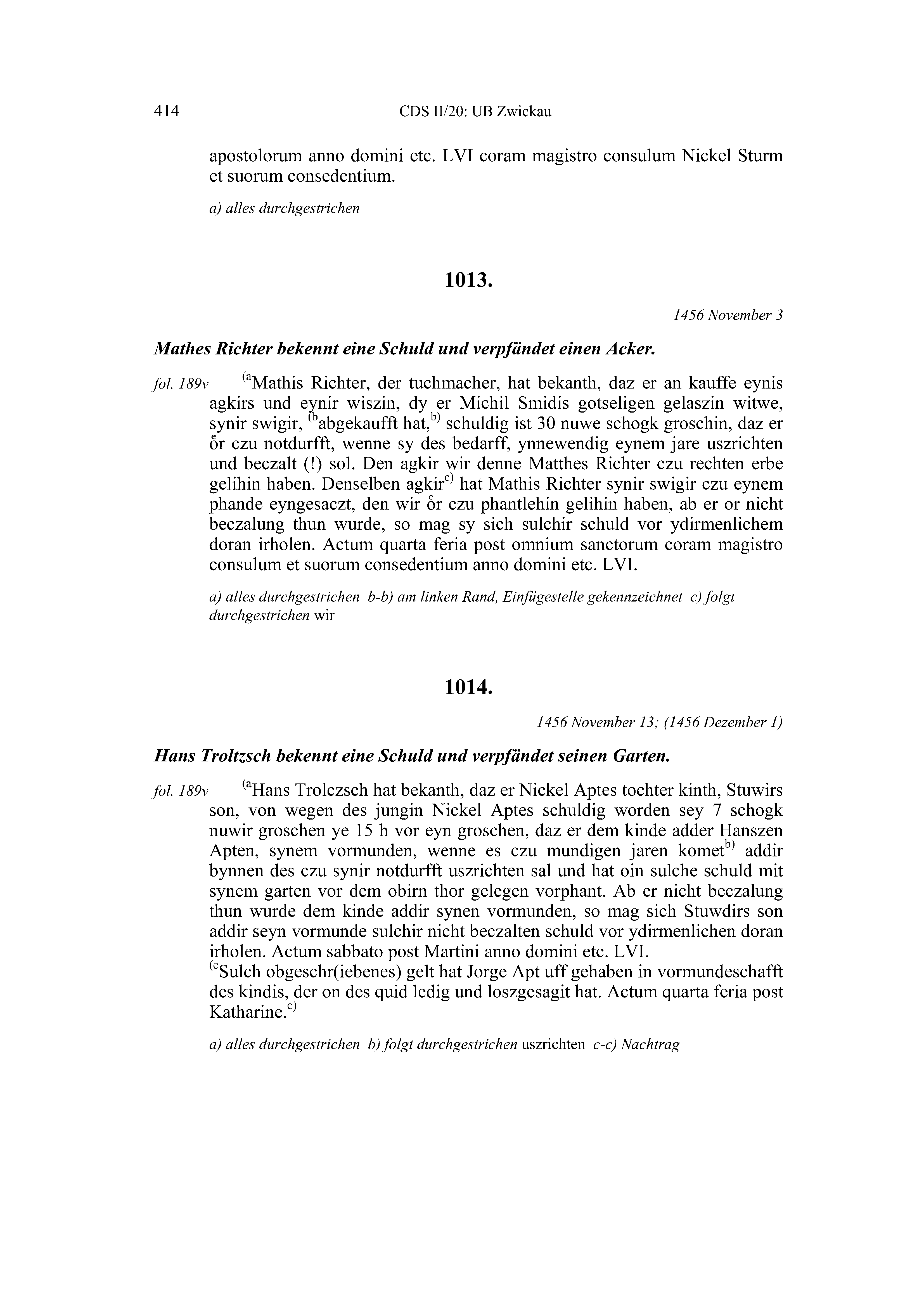 Historische Urkunde Seite 414 aus Band cds2_20
