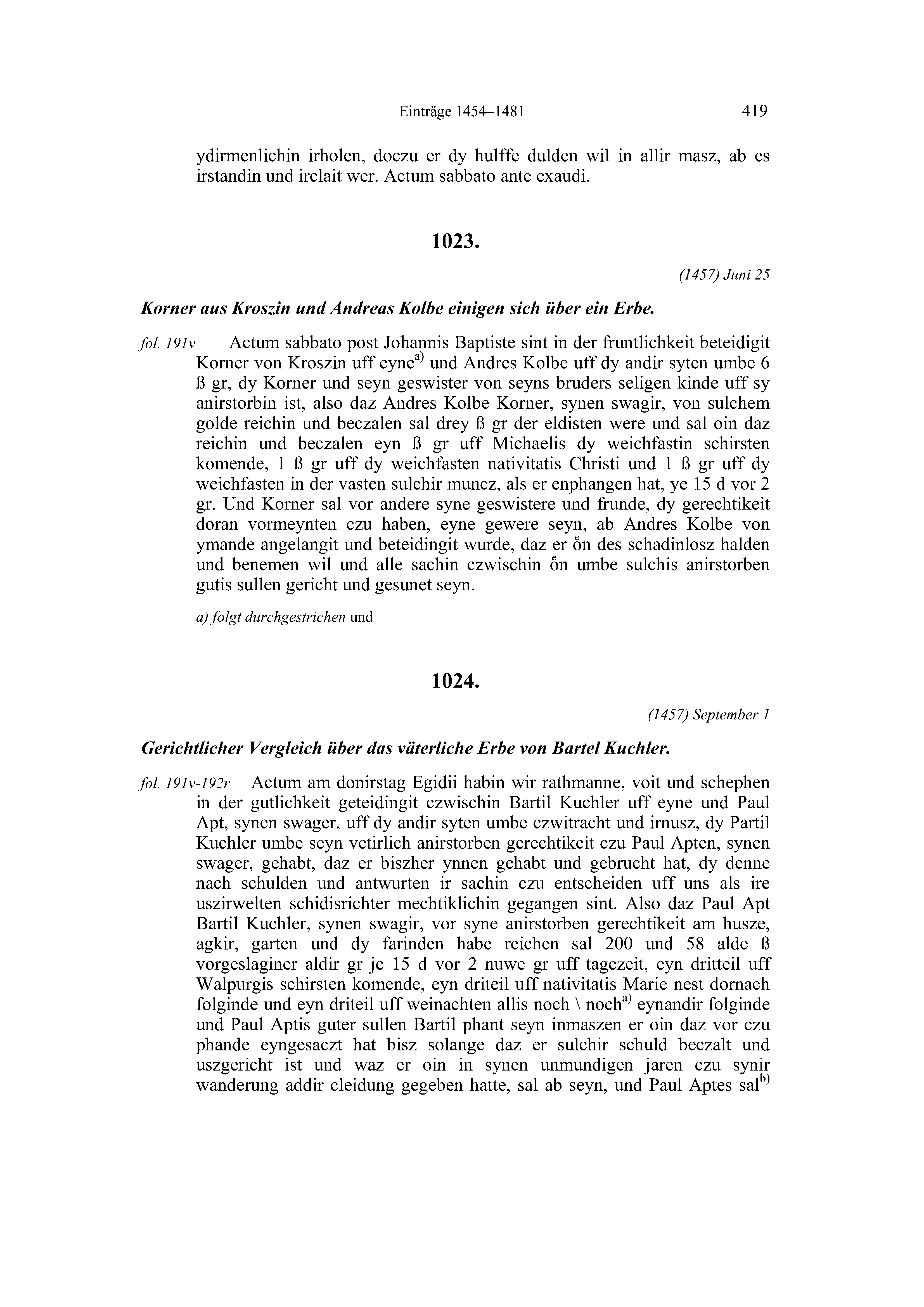 Historische Urkunde Seite 419 aus Band cds2_20