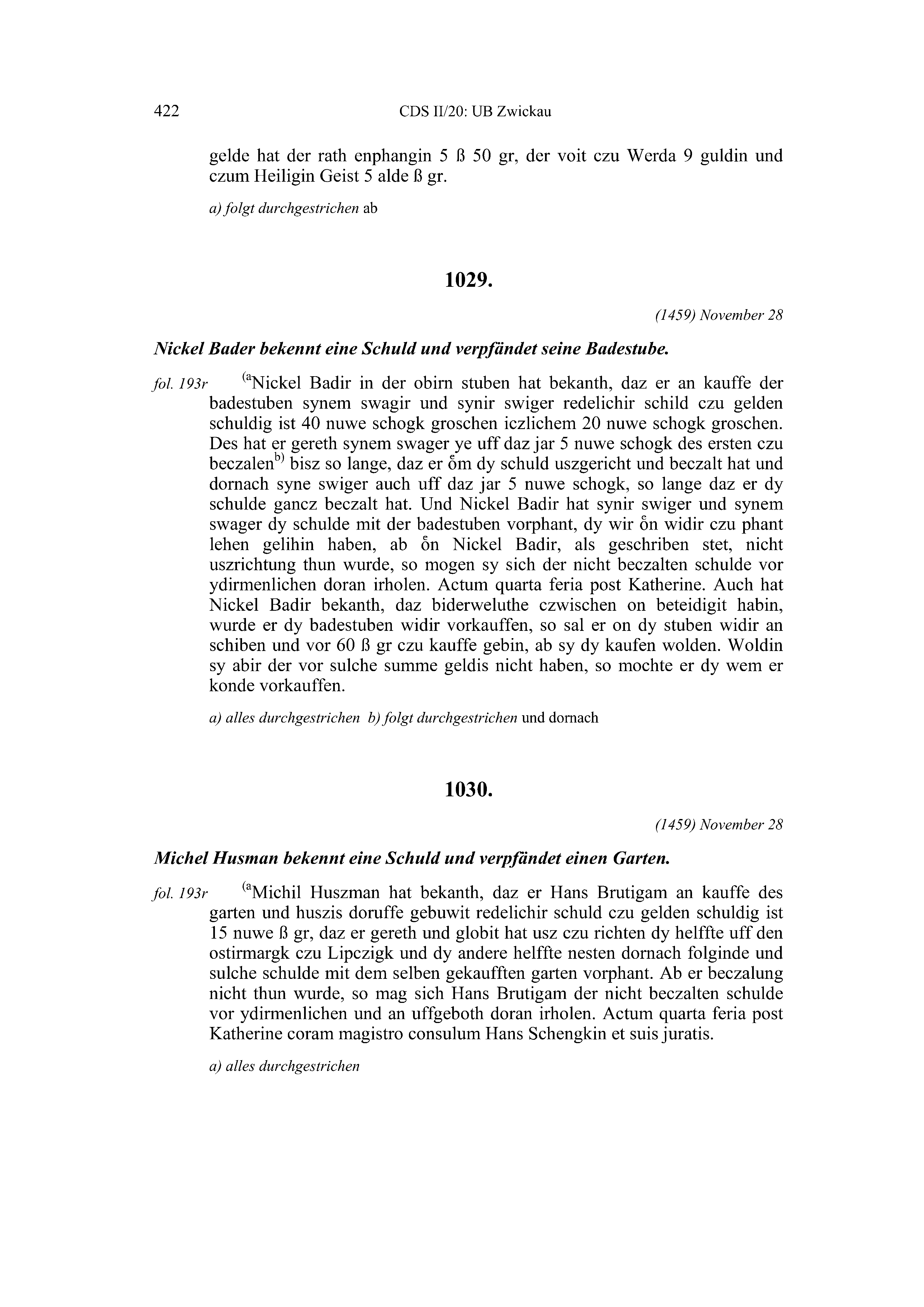 Historische Urkunde Seite 422 aus Band cds2_20