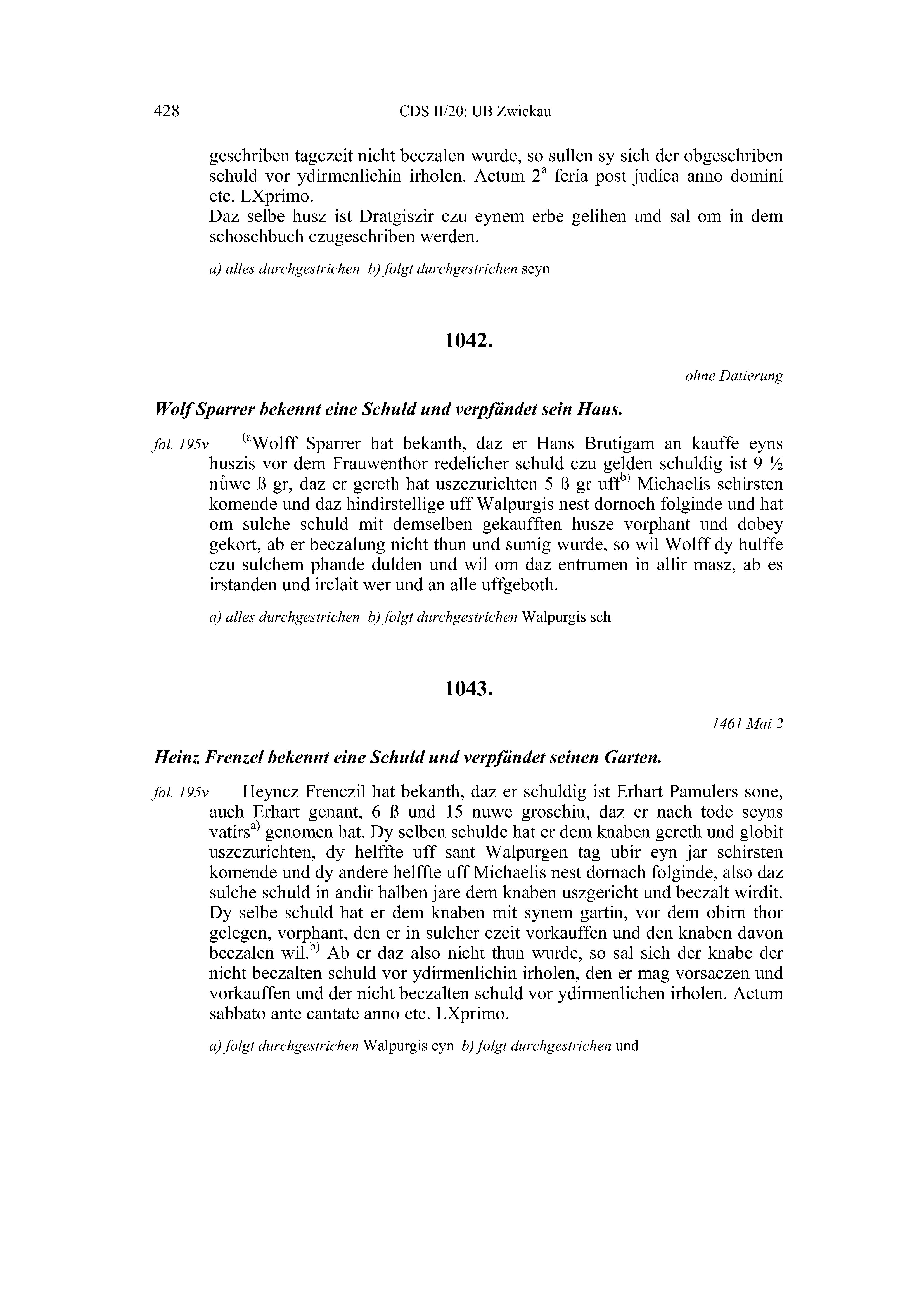 Historische Urkunde Seite 428 aus Band cds2_20