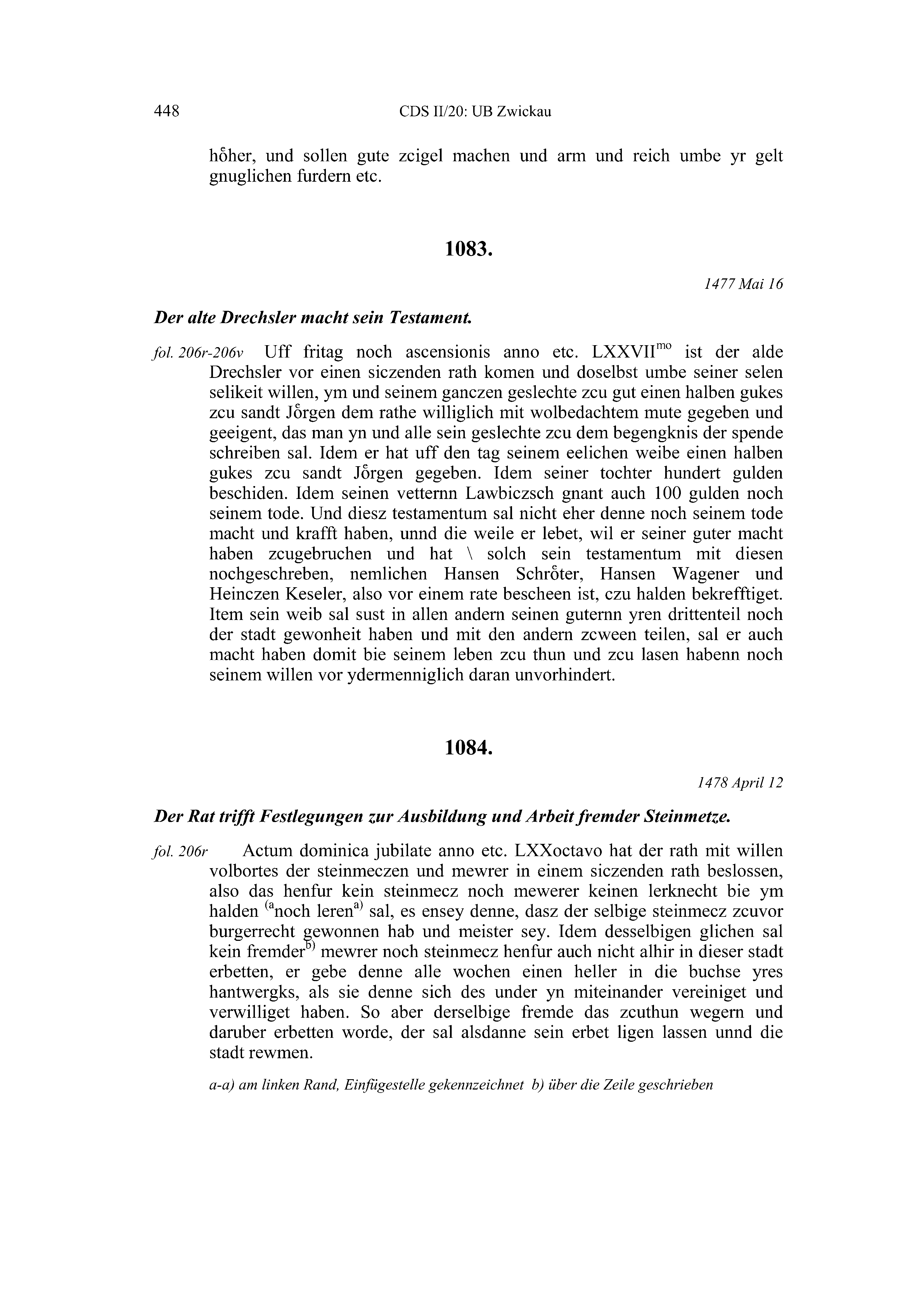 Historische Urkunde Seite 448 aus Band cds2_20
