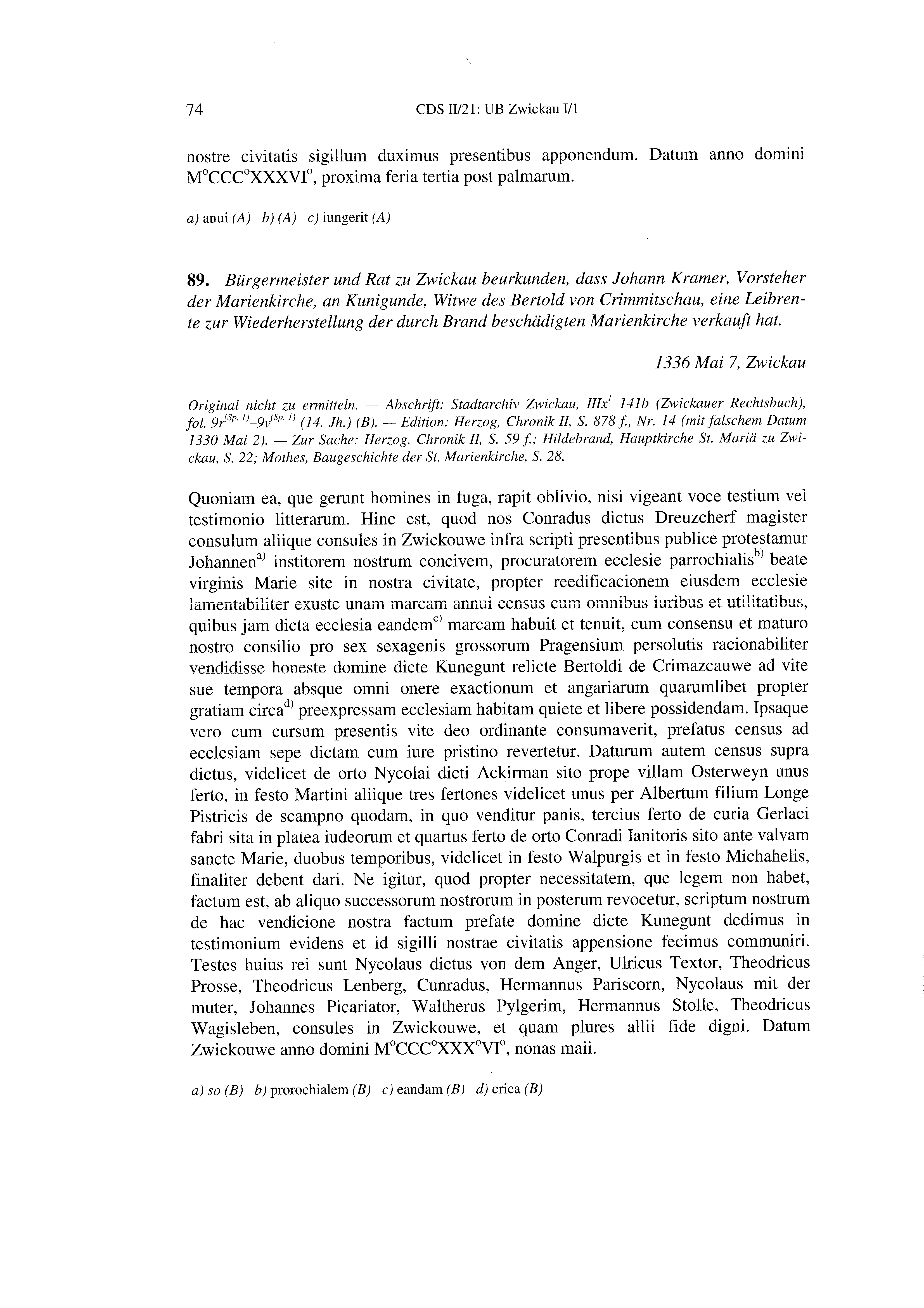 Historische Urkunde Seite 74 aus Band cds2_21