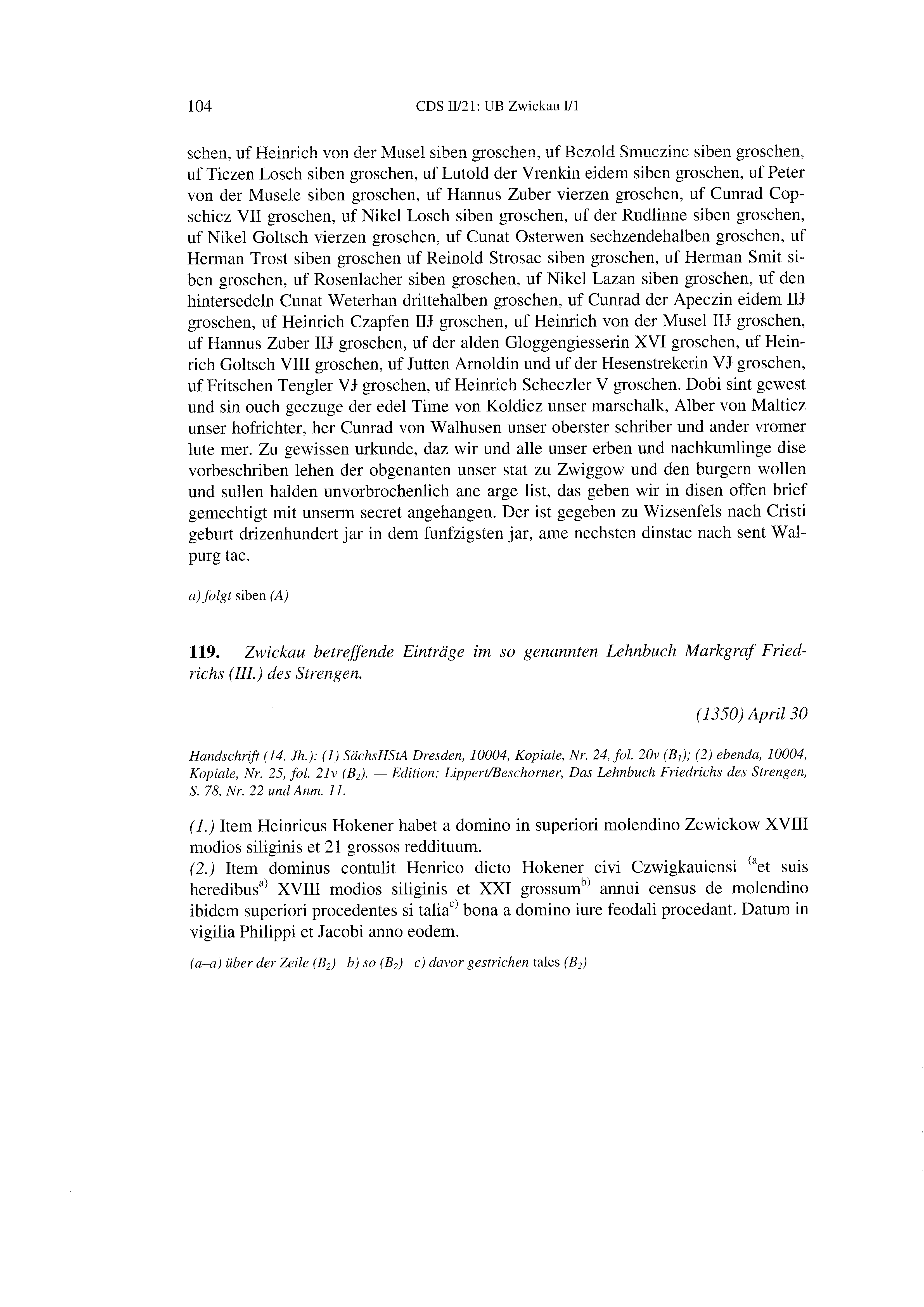 Historische Urkunde Seite 104 aus Band cds2_21