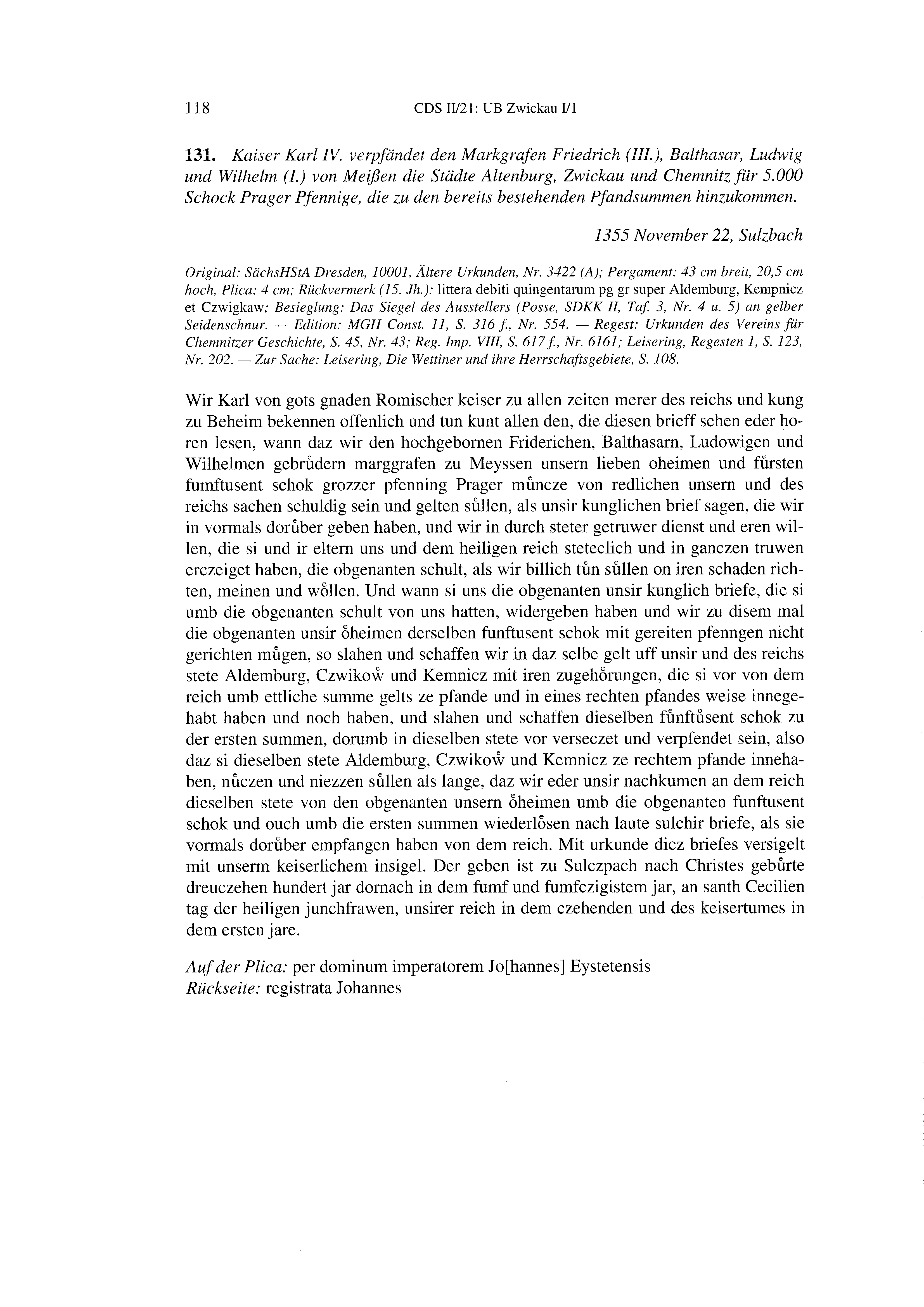 Historische Urkunde Seite 118 aus Band cds2_21