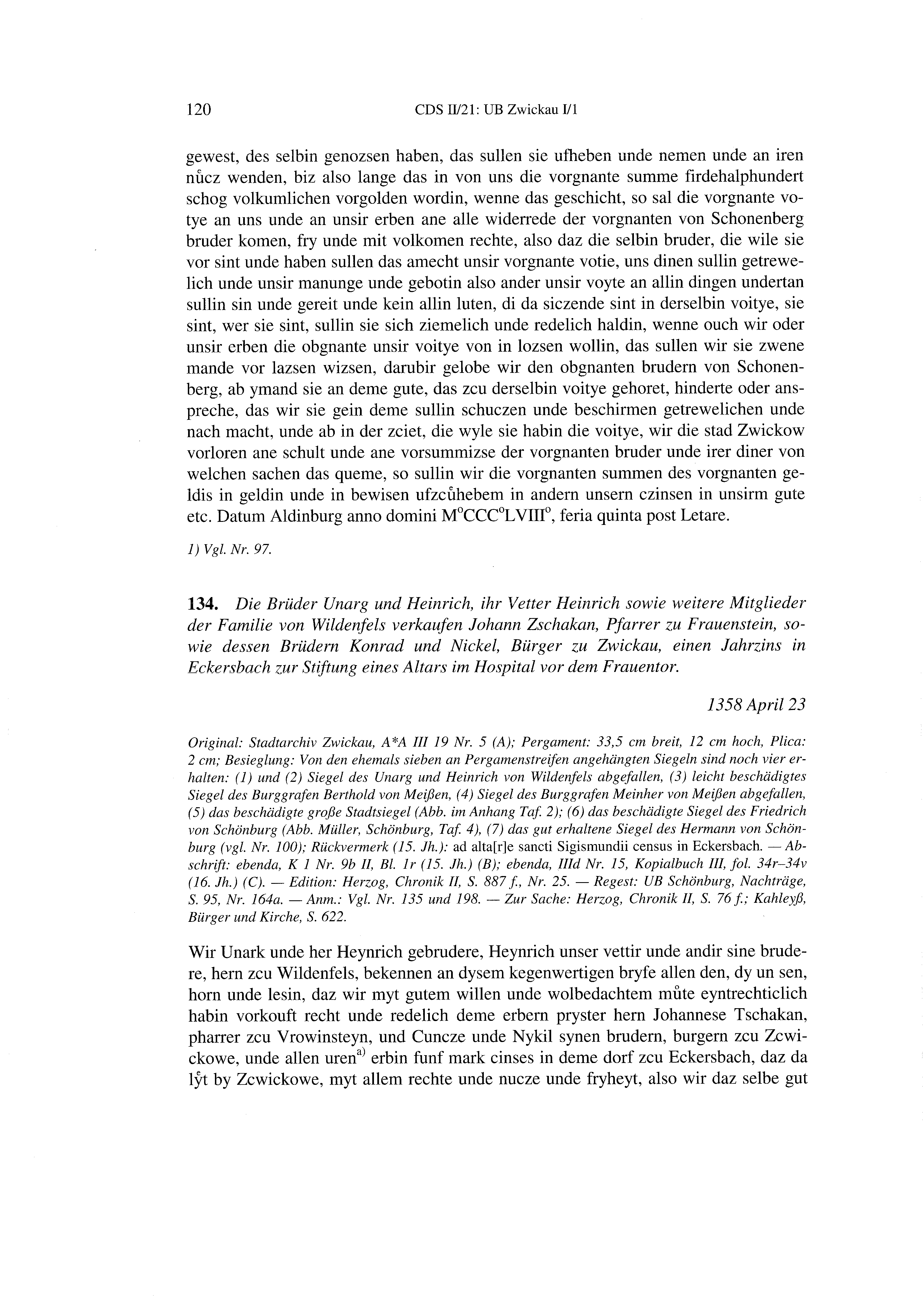 Historische Urkunde Seite 120 aus Band cds2_21