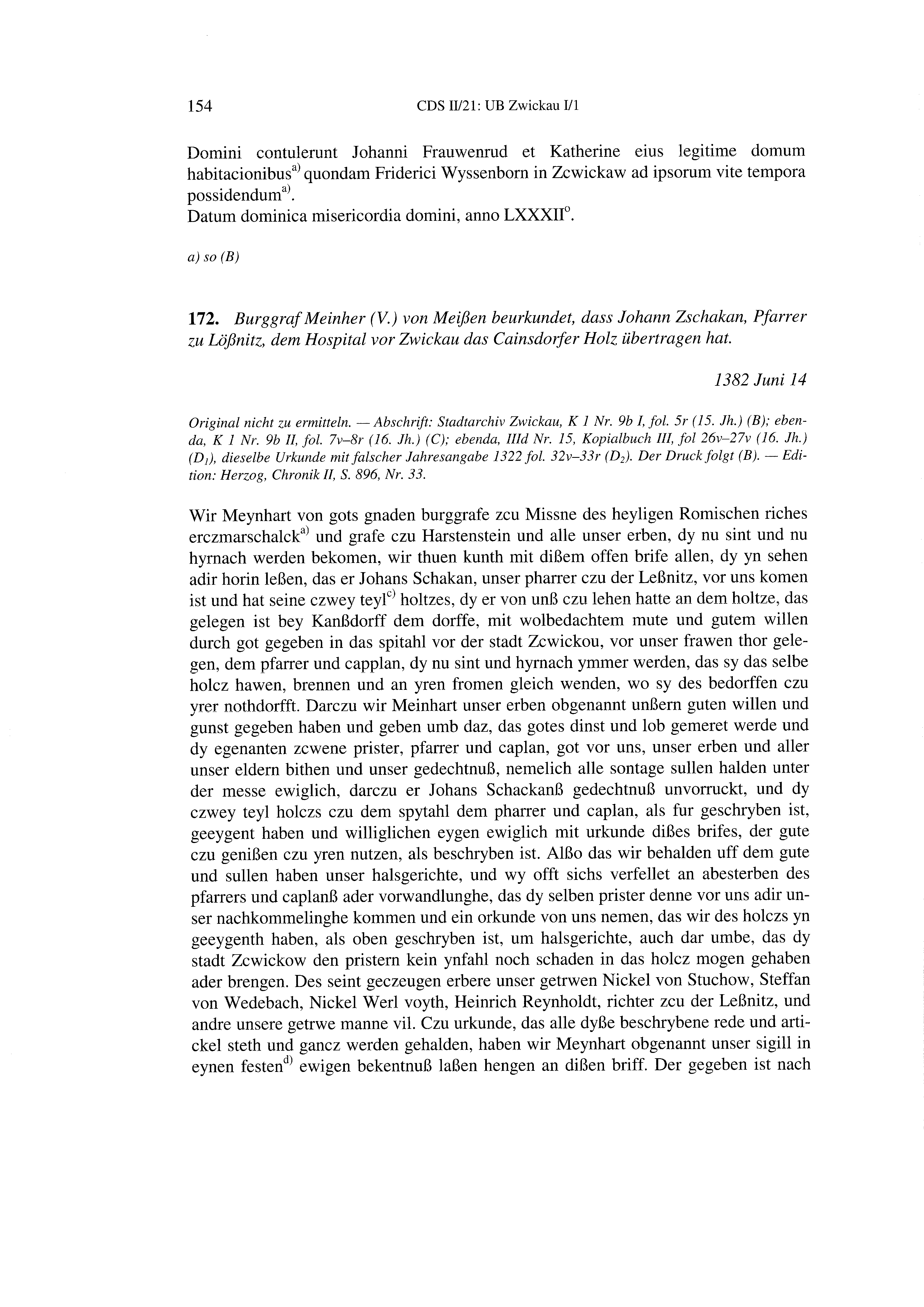 Historische Urkunde Seite 154 aus Band cds2_21