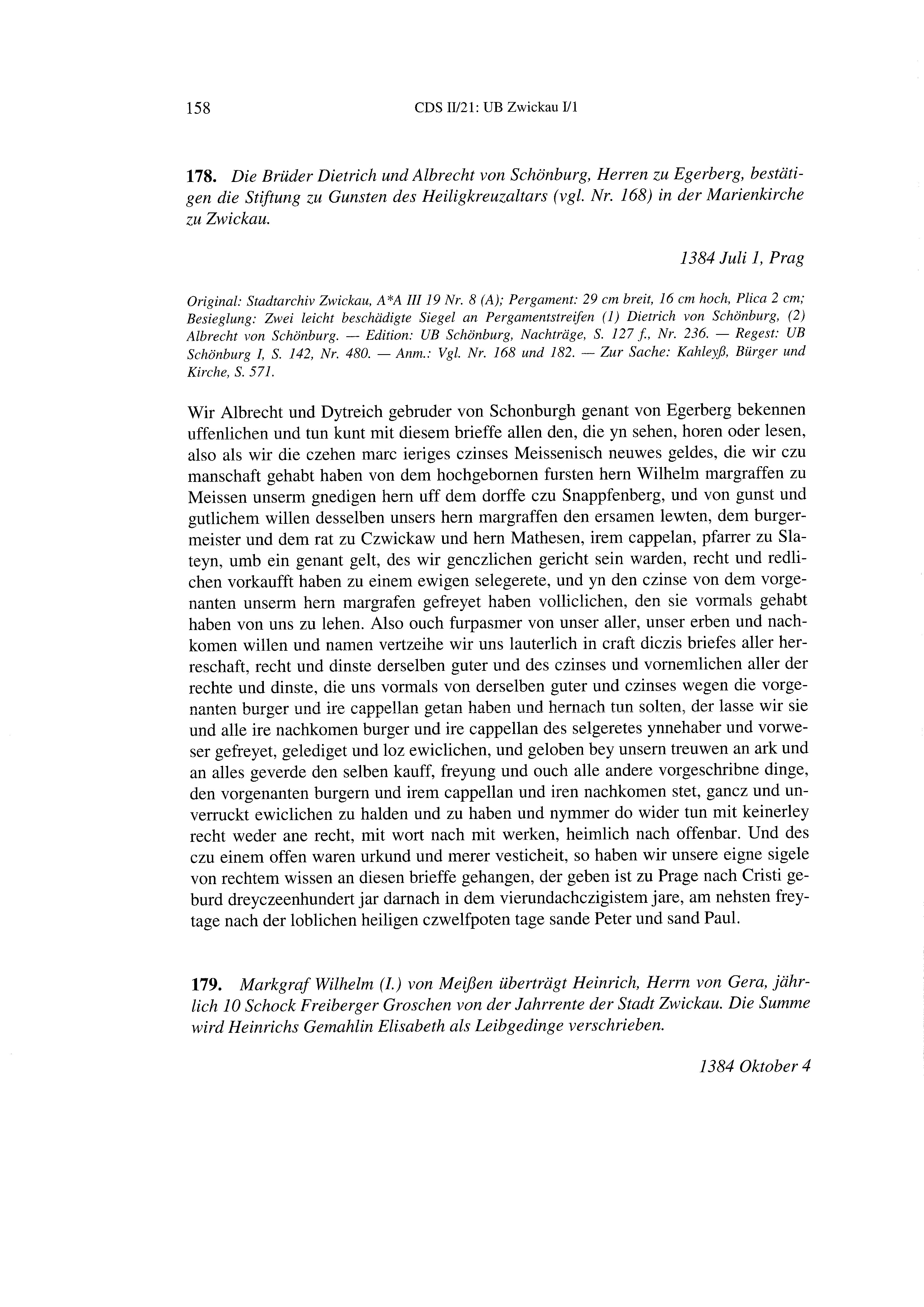 Historische Urkunde Seite 158 aus Band cds2_21