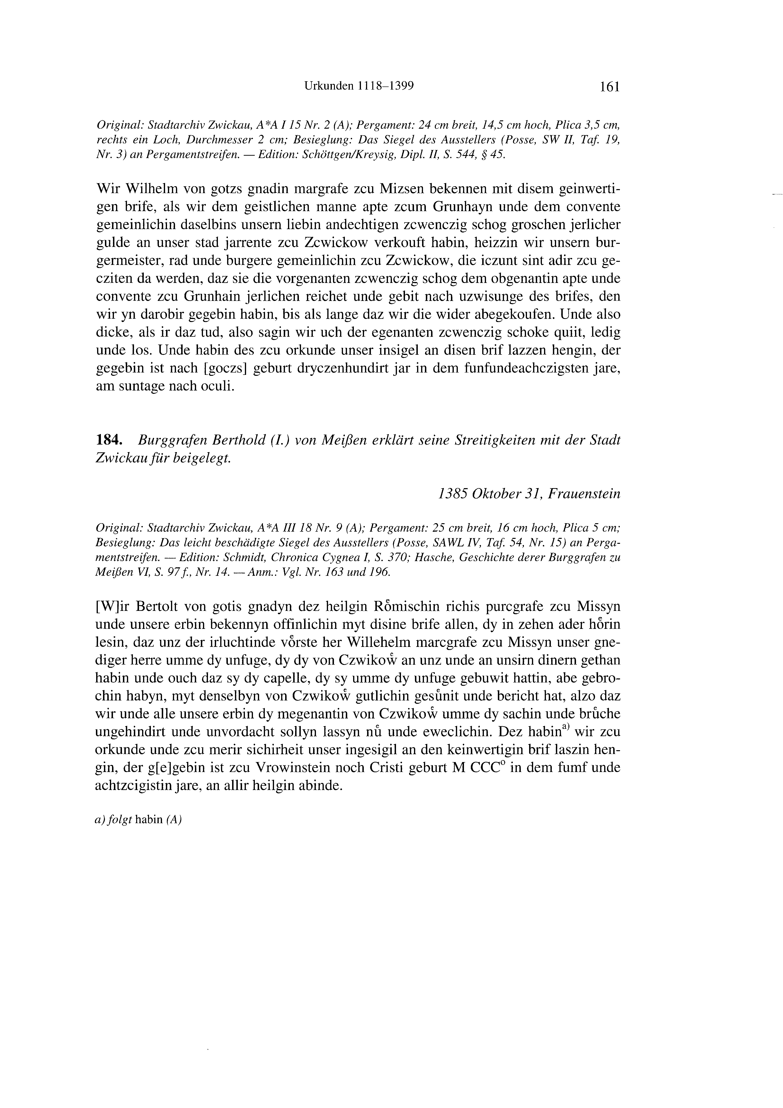 Historische Urkunde Seite 161 aus Band cds2_21