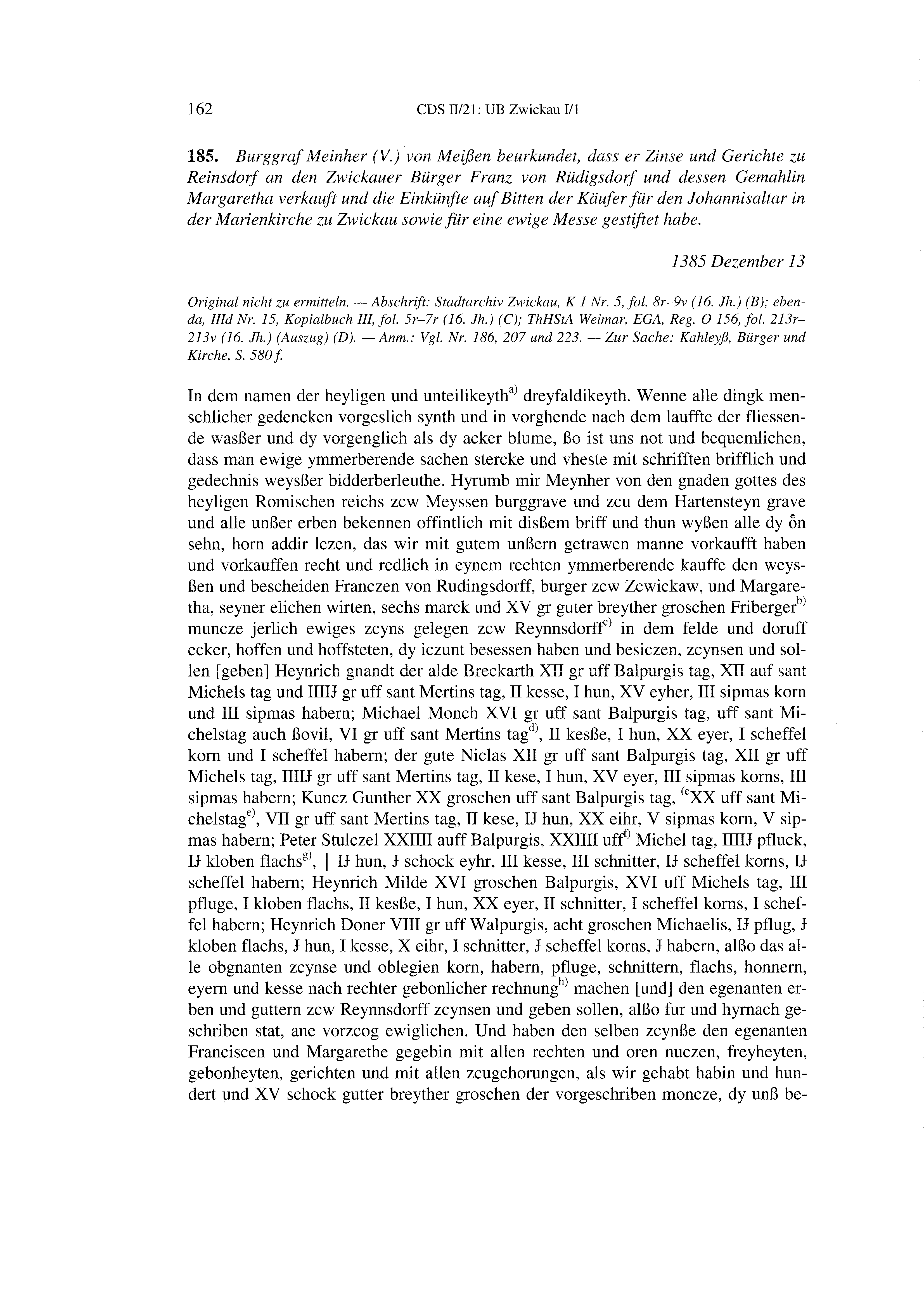 Historische Urkunde Seite 162 aus Band cds2_21