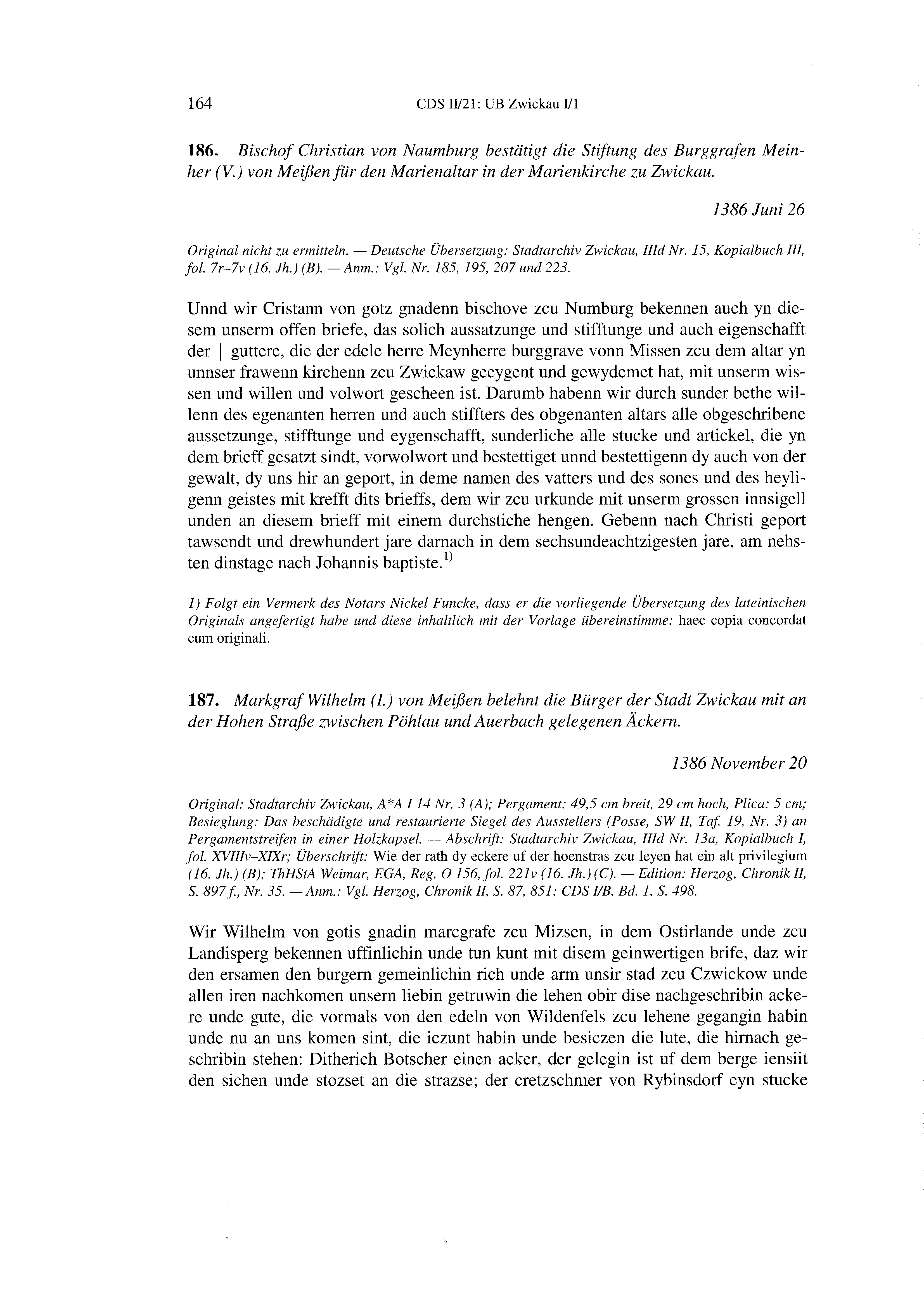 Historische Urkunde Seite 164 aus Band cds2_21