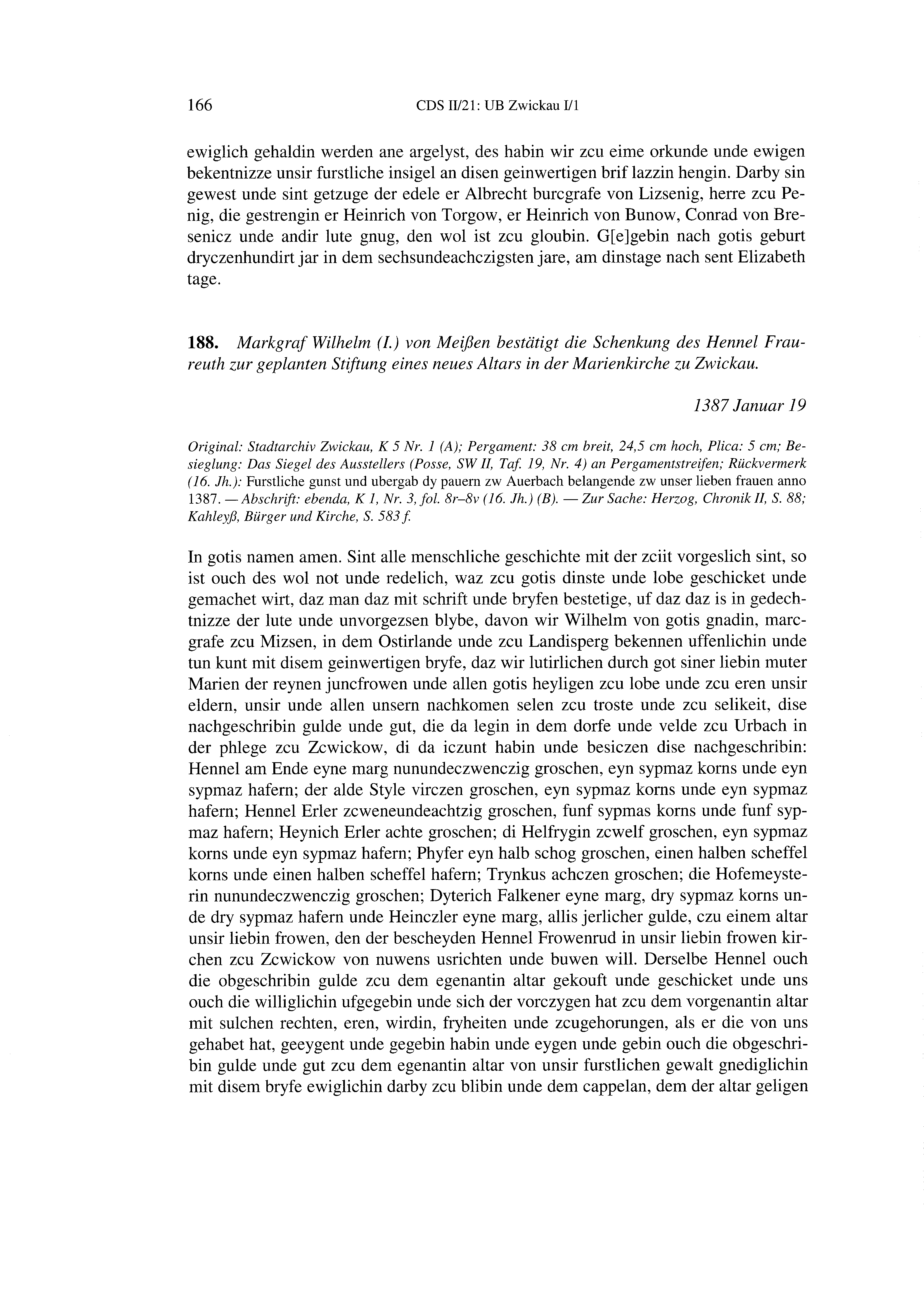 Historische Urkunde Seite 166 aus Band cds2_21