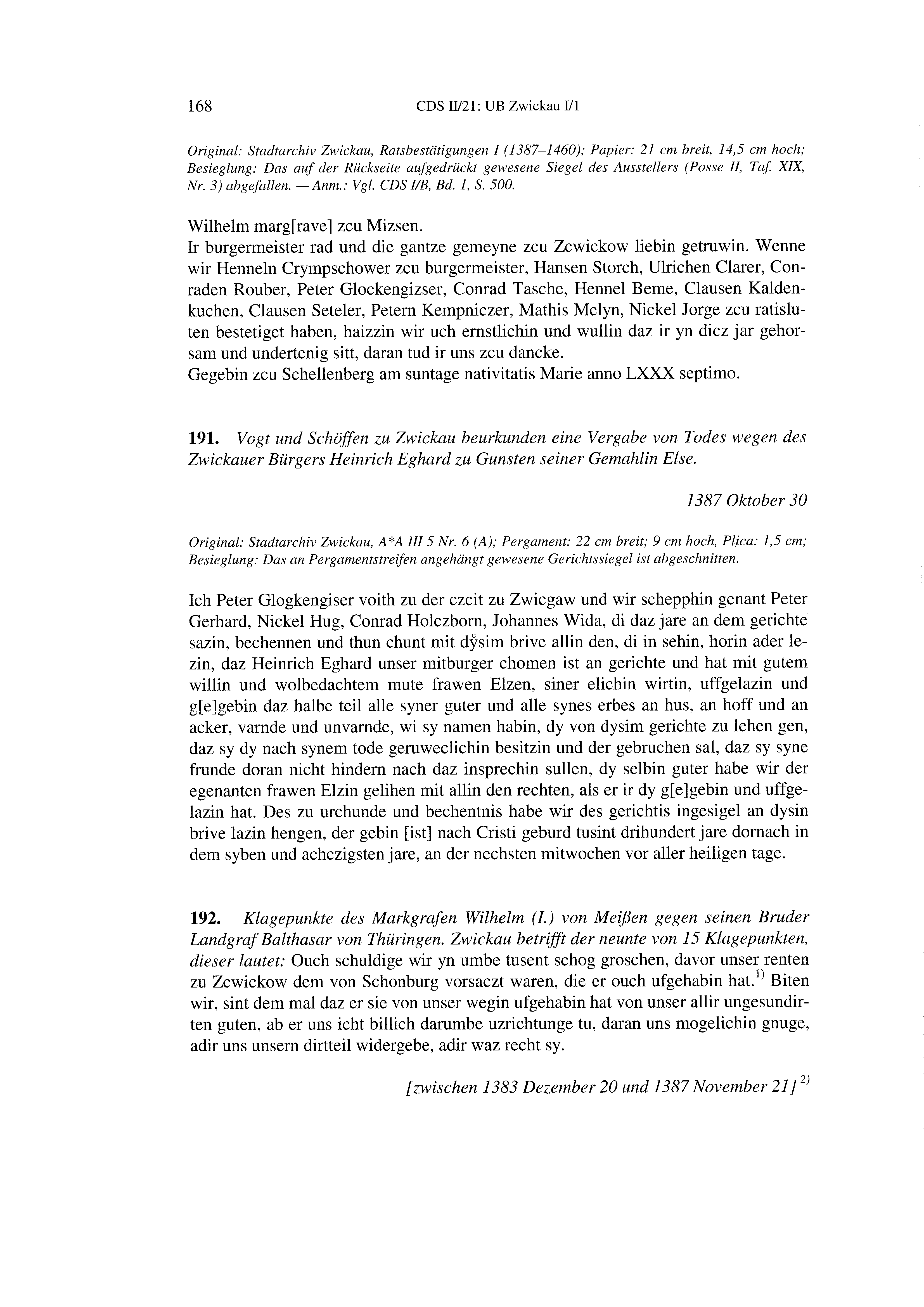 Historische Urkunde Seite 168 aus Band cds2_21