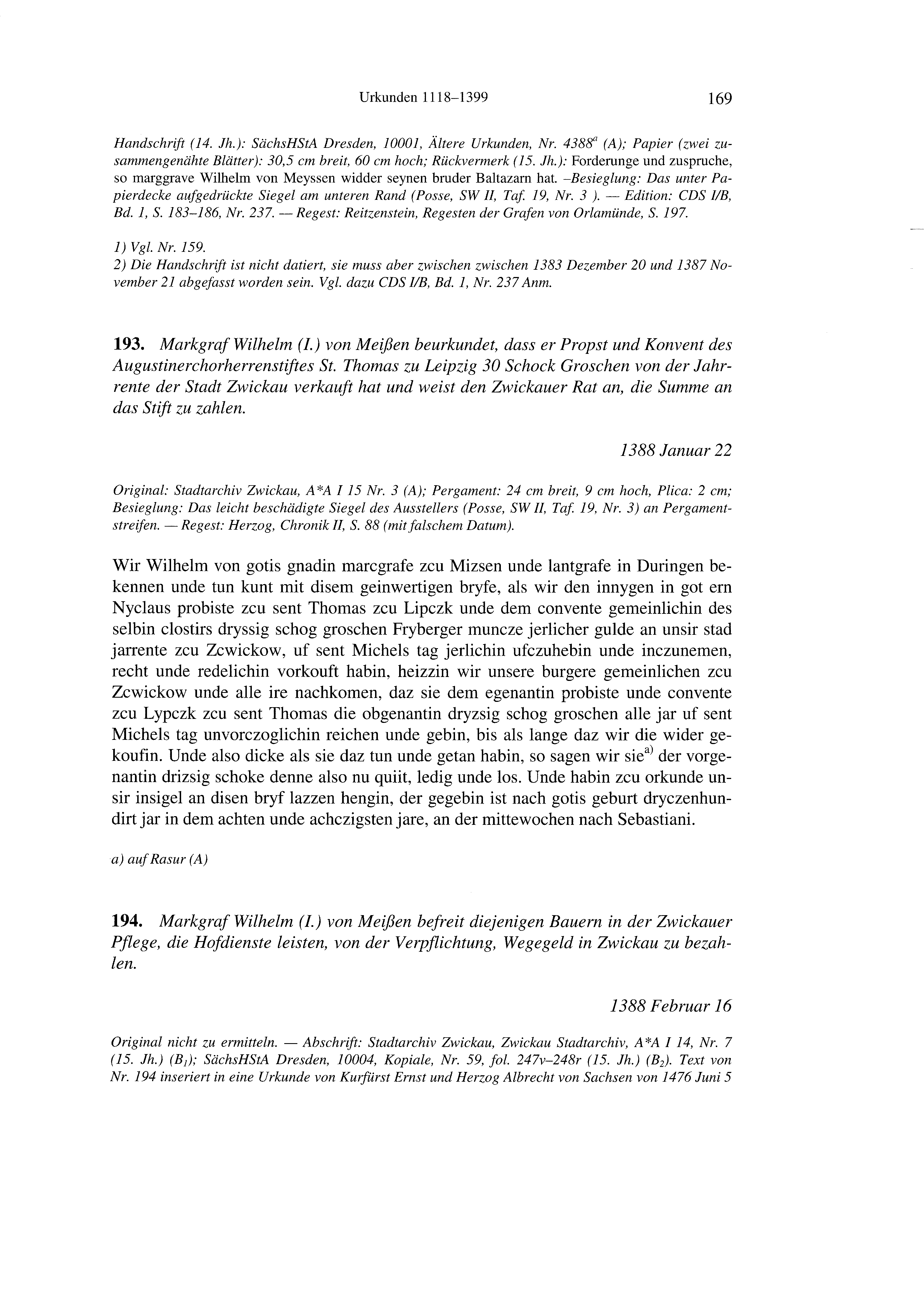 Historische Urkunde Seite 169 aus Band cds2_21