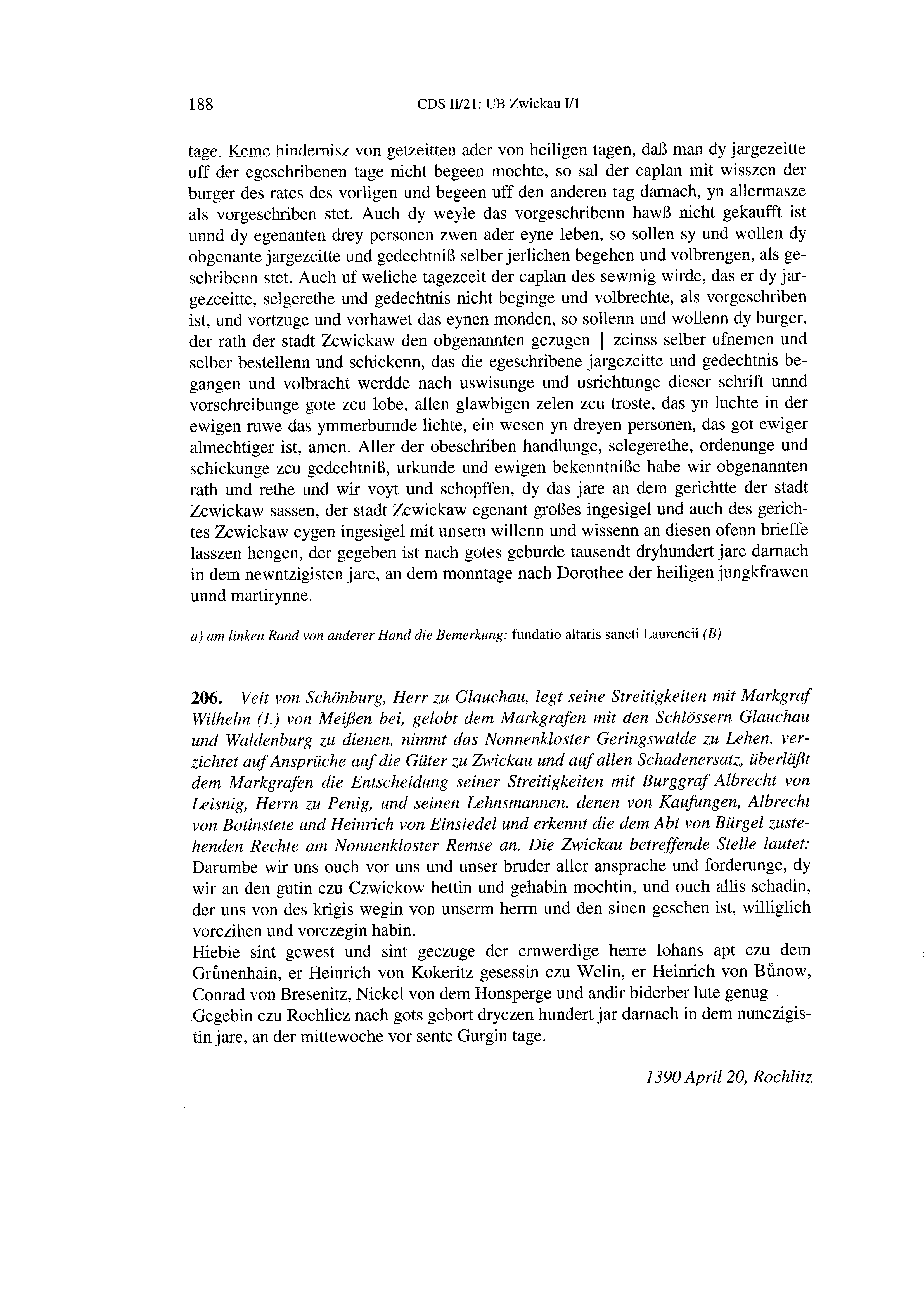 Historische Urkunde Seite 188 aus Band cds2_21