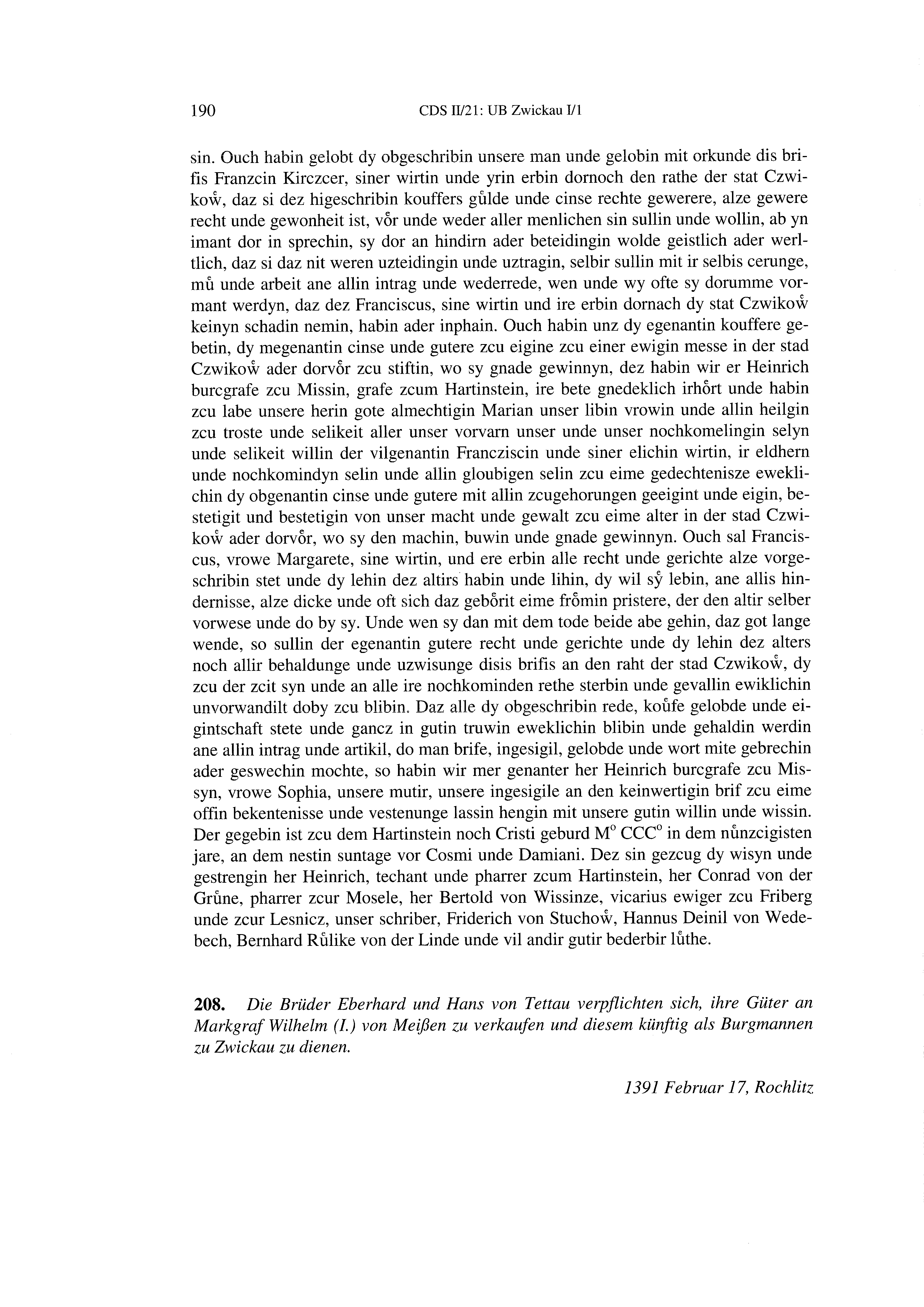 Historische Urkunde Seite 190 aus Band cds2_21