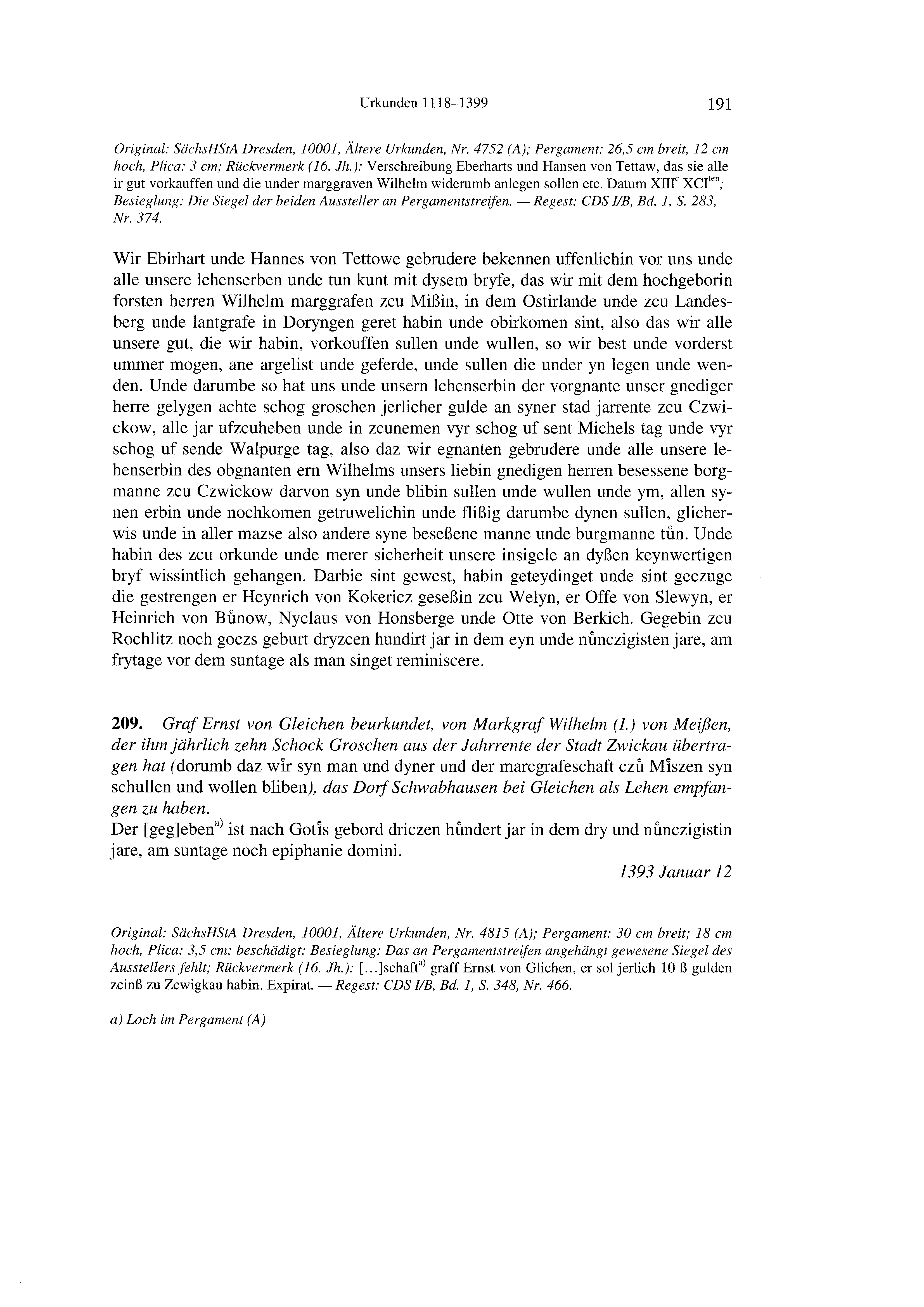Historische Urkunde Seite 191 aus Band cds2_21