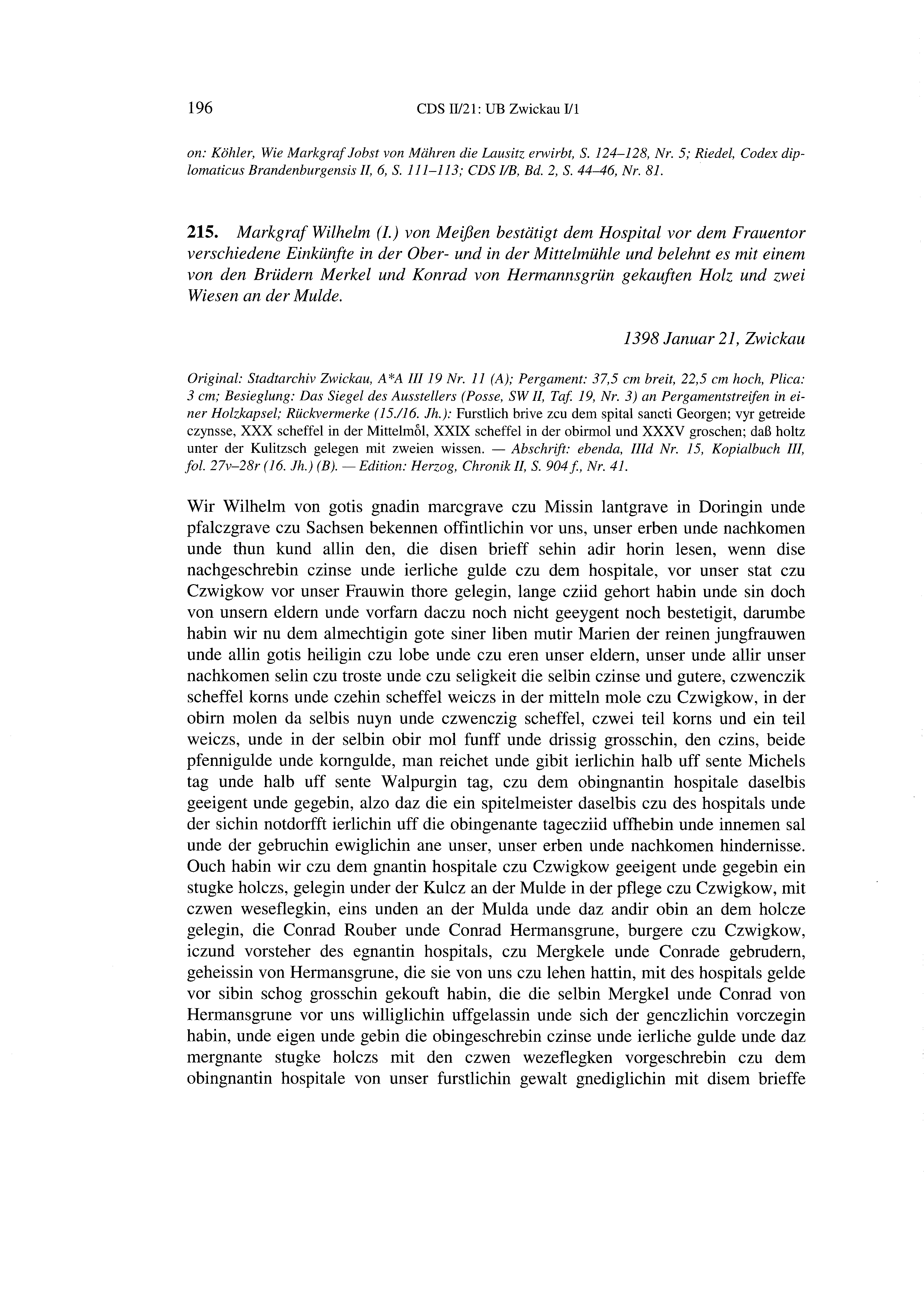 Historische Urkunde Seite 196 aus Band cds2_21