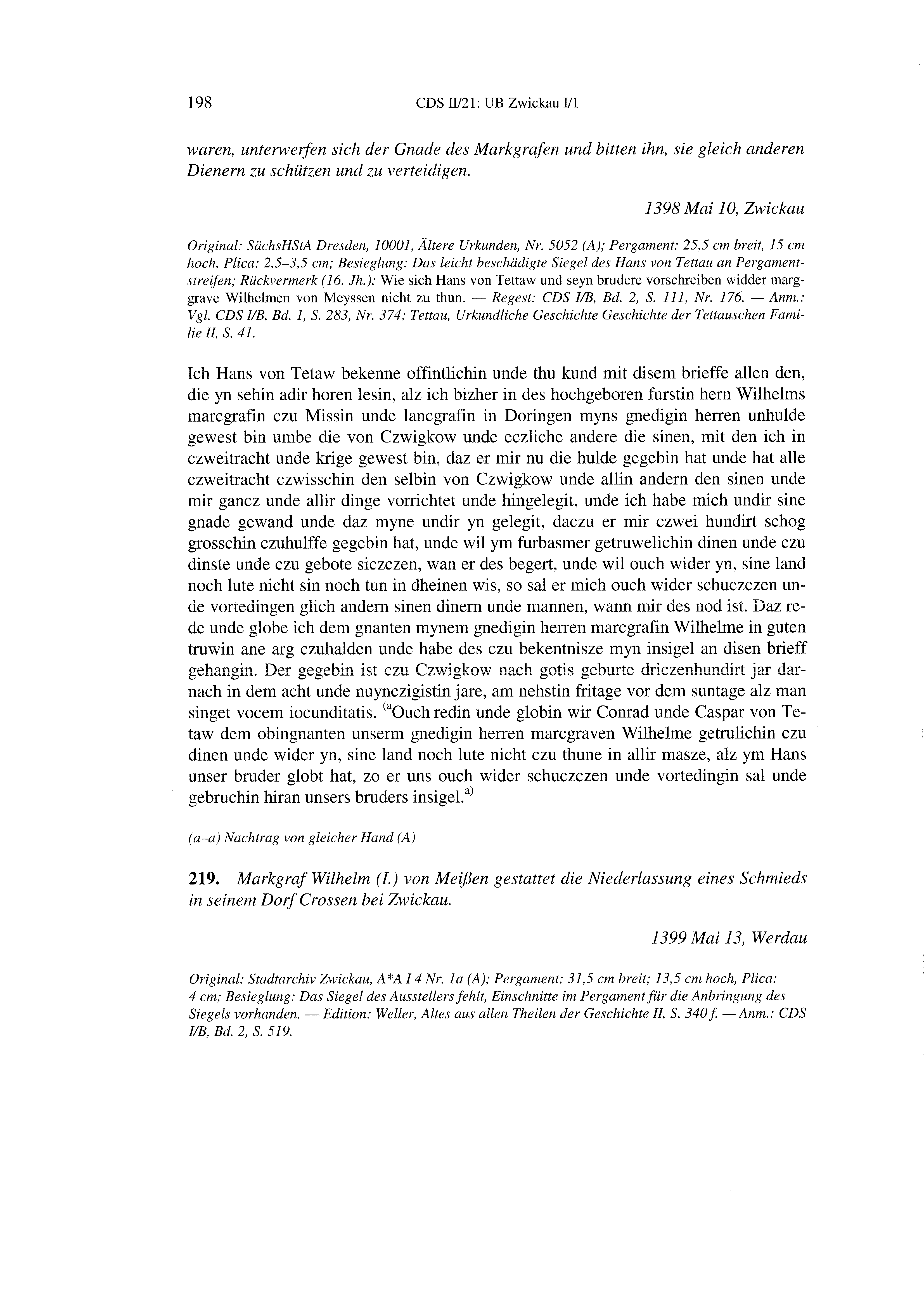 Historische Urkunde Seite 198 aus Band cds2_21