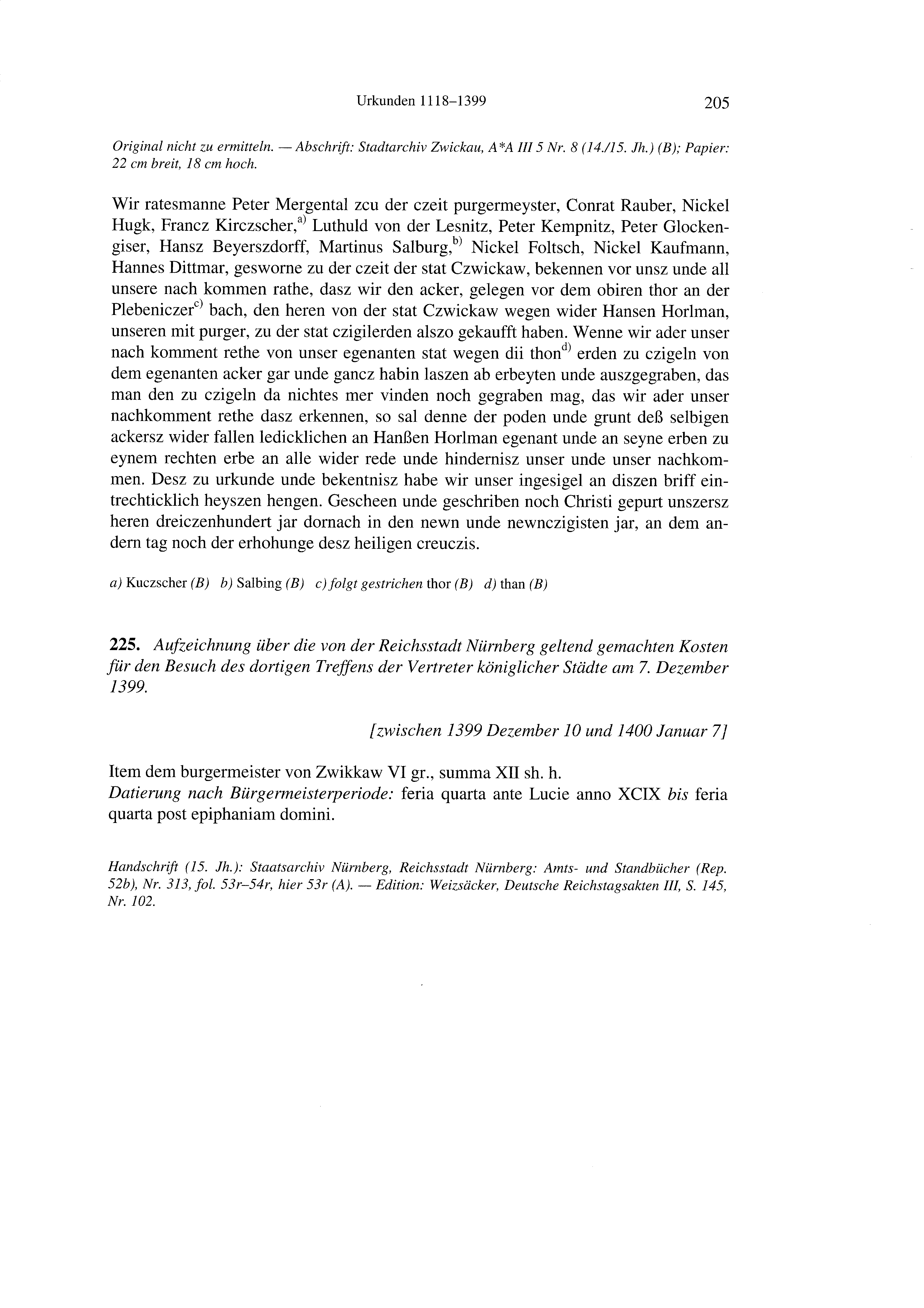 Historische Urkunde Seite 205 aus Band cds2_21